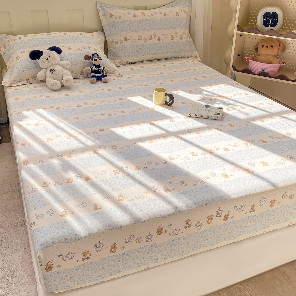 91家纺网 家纺一手货源 找家纺 花梦欣 2026新款全棉印花单品系列3简约卡通款-单床笠 三小只