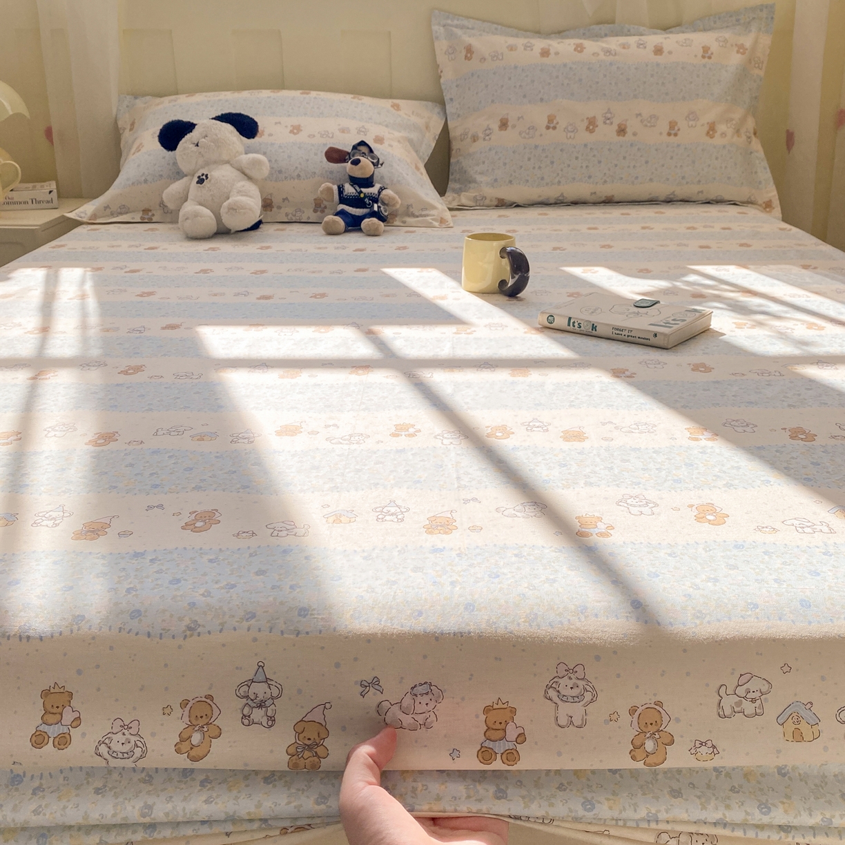 91家纺网 家纺一手货源 找家纺 花梦欣 2026新款全棉印花单品系列3简约卡通款-单床笠 三小只