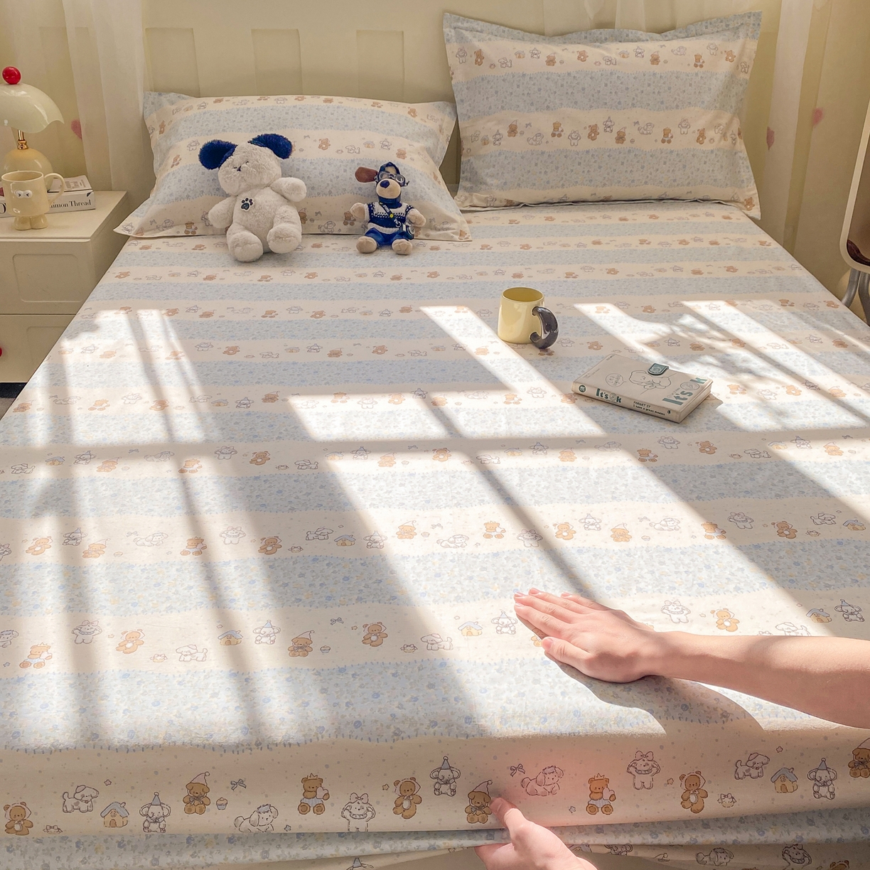 91家纺网 家纺一手货源 找家纺 花梦欣 2026新款全棉印花单品系列3简约卡通款-单床笠 三小只