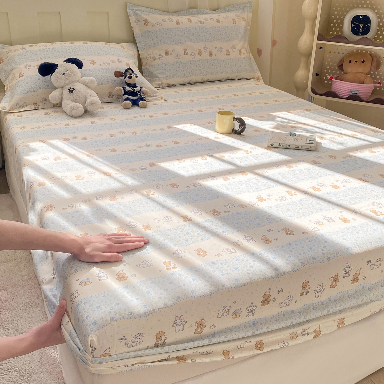 91家纺网 家纺一手货源 找家纺 花梦欣 2026新款全棉印花单品系列3简约卡通款-单床笠 三小只