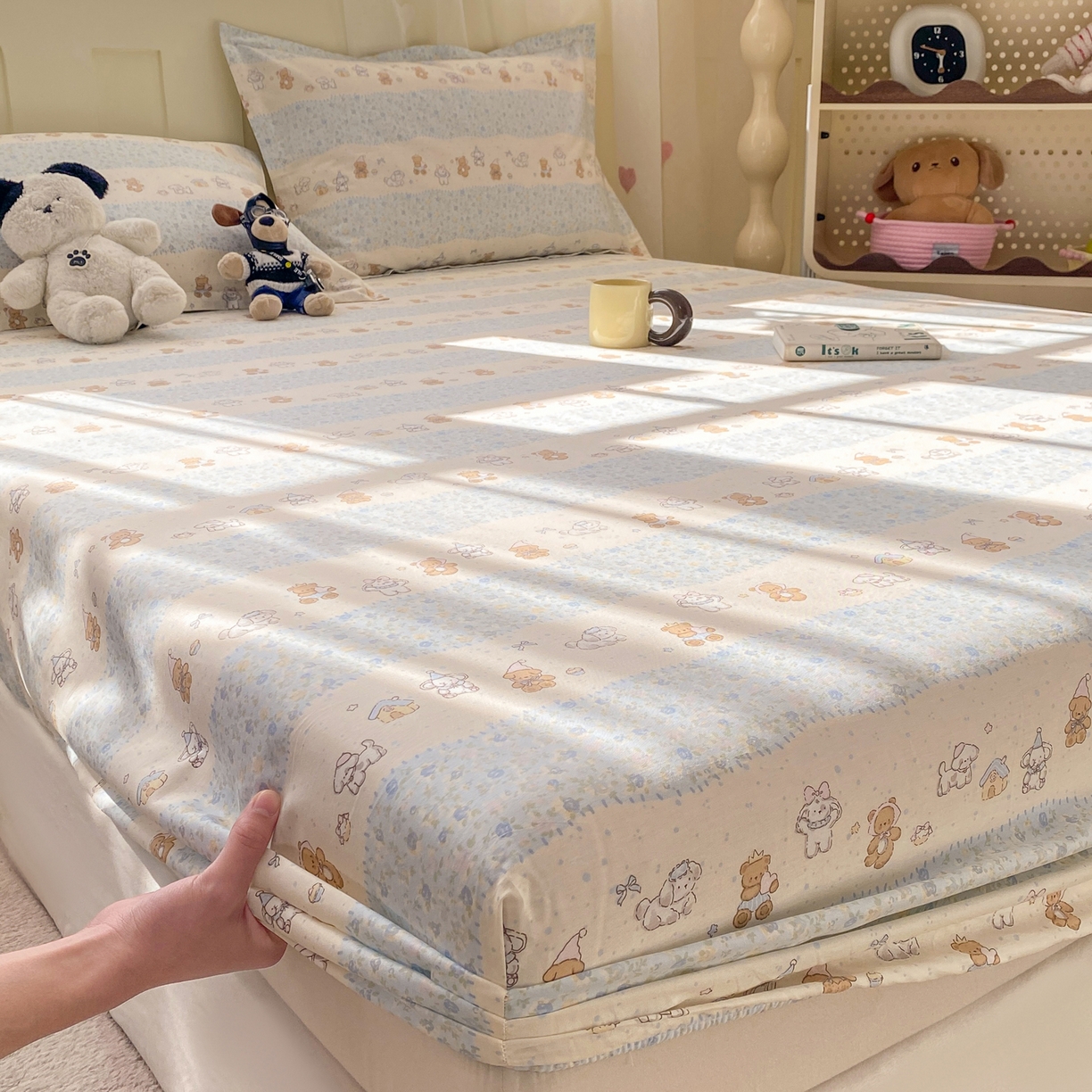 91家纺网 家纺一手货源 找家纺 花梦欣 2026新款全棉印花单品系列3简约卡通款-单床笠 三小只