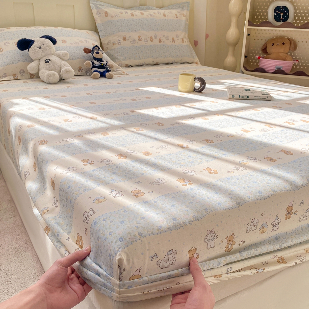 91家纺网 家纺一手货源 找家纺 花梦欣 2026新款全棉印花单品系列3简约卡通款-单床笠 三小只