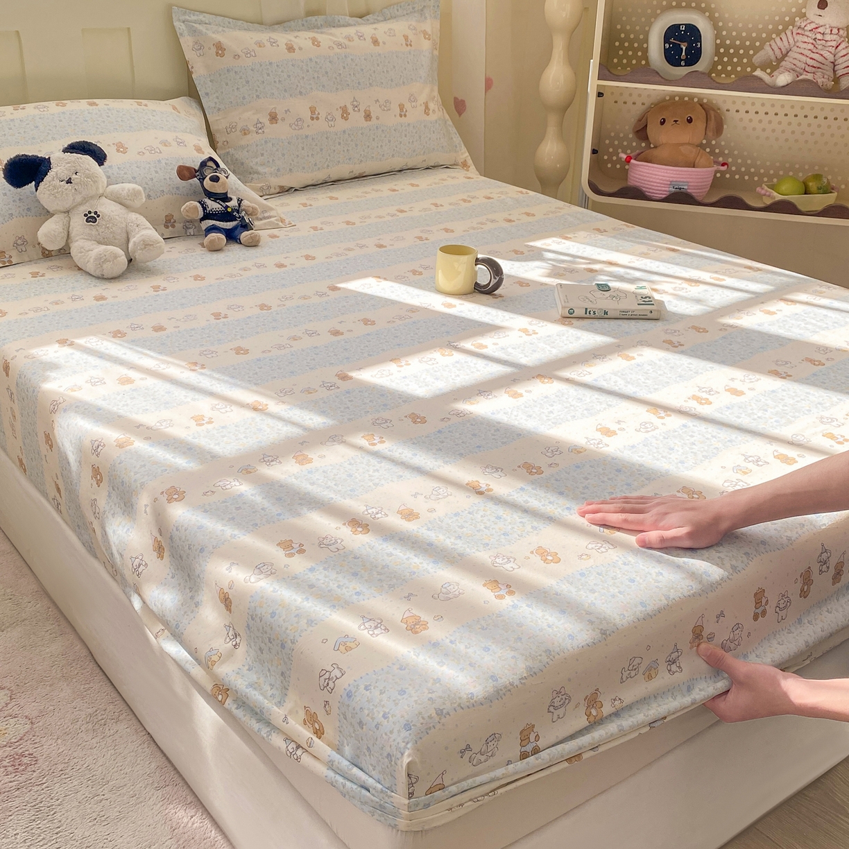 91家纺网 家纺一手货源 找家纺 花梦欣 2026新款全棉印花单品系列3简约卡通款-单床笠 三小只