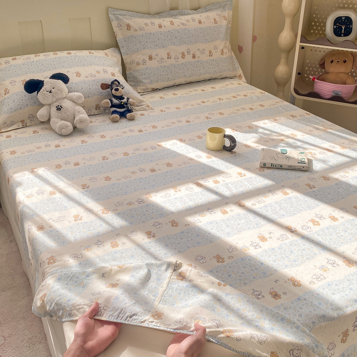 91家纺网 家纺一手货源 找家纺 花梦欣 2026新款全棉印花单品系列3简约卡通款-单床笠 三小只