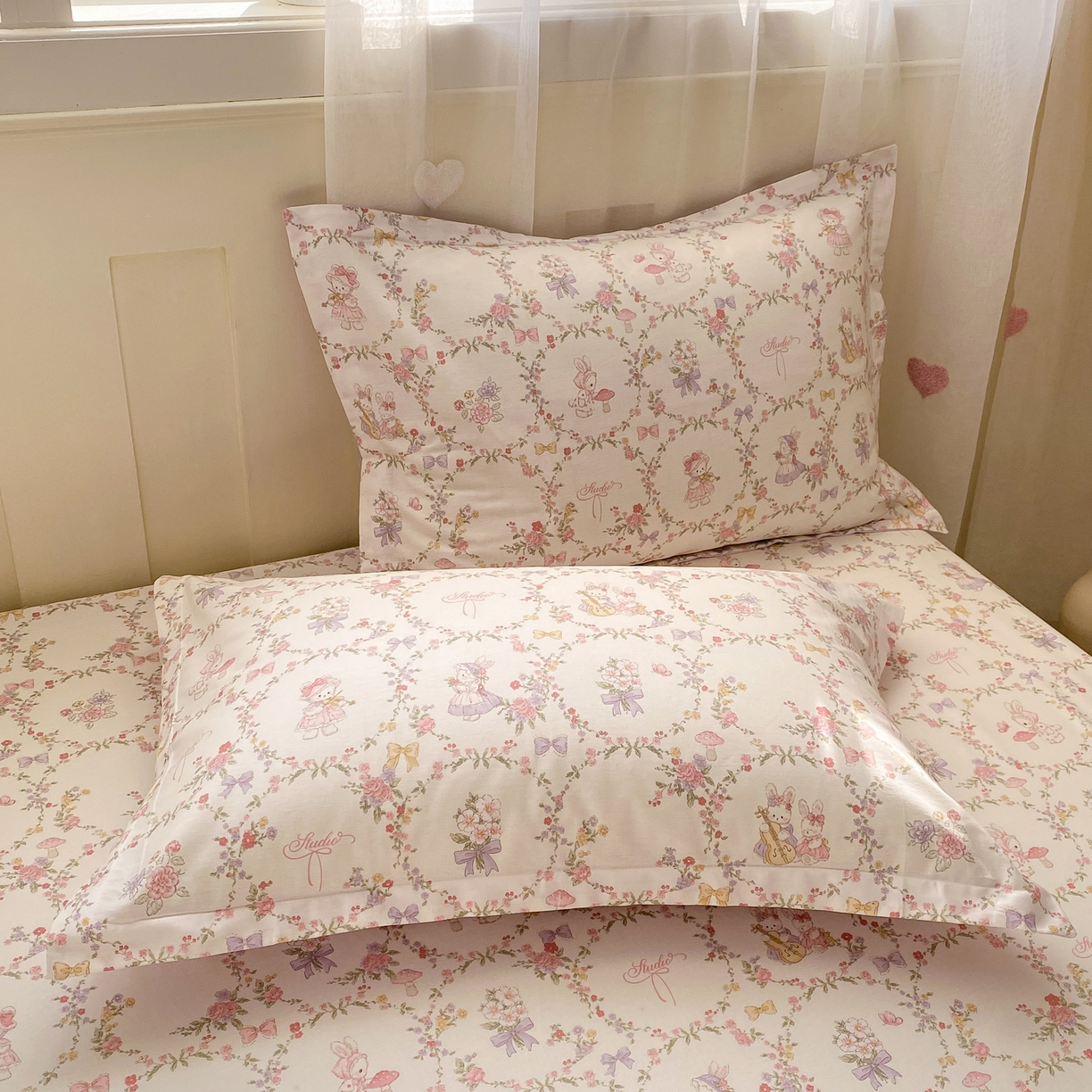 91家纺网 家纺一手货源 找家纺 花梦欣 2026新款全棉印花单品系列3简约卡通款-单床笠 童话花町