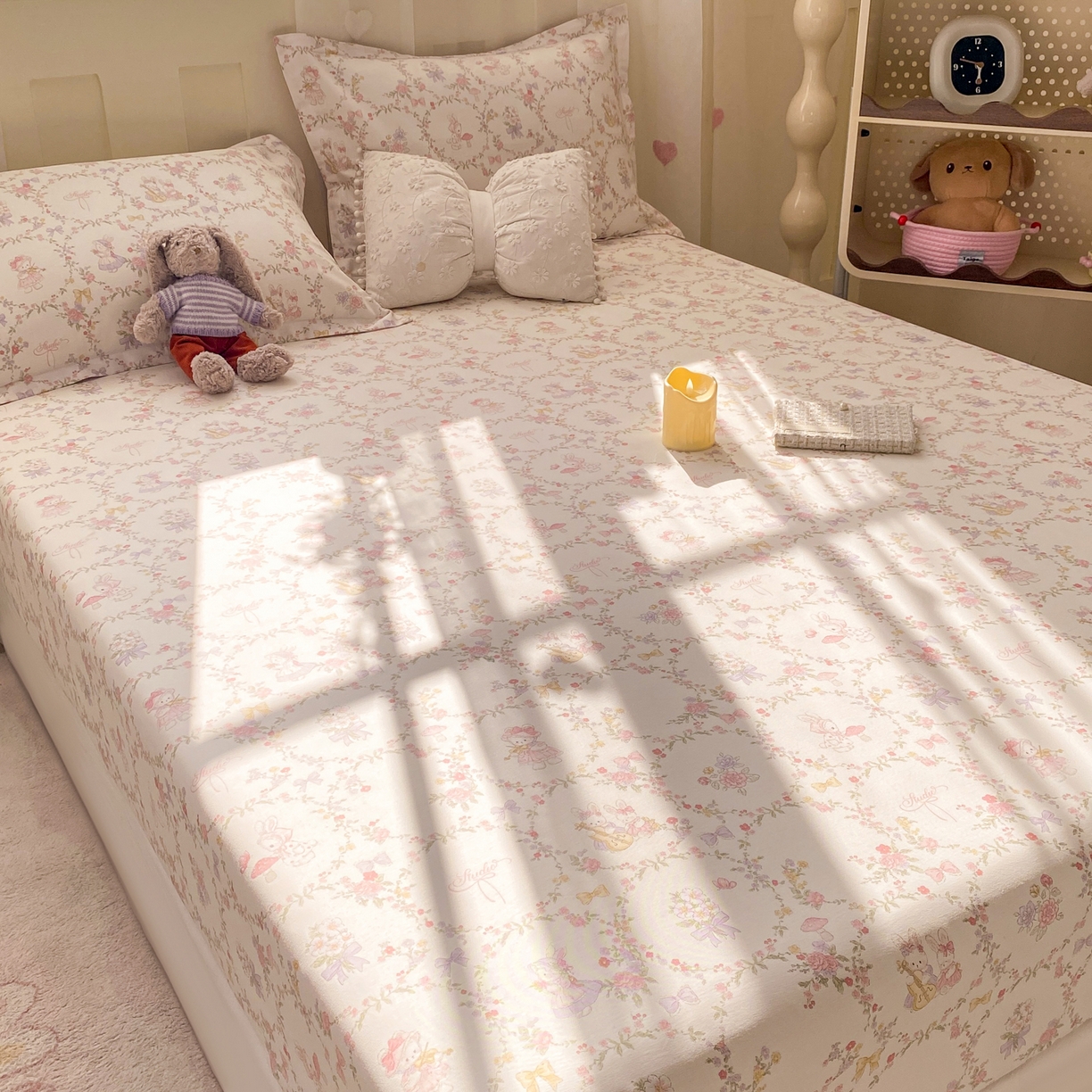 91家纺网 家纺一手货源 找家纺 花梦欣 2026新款全棉印花单品系列3简约卡通款-单床笠 童话花町