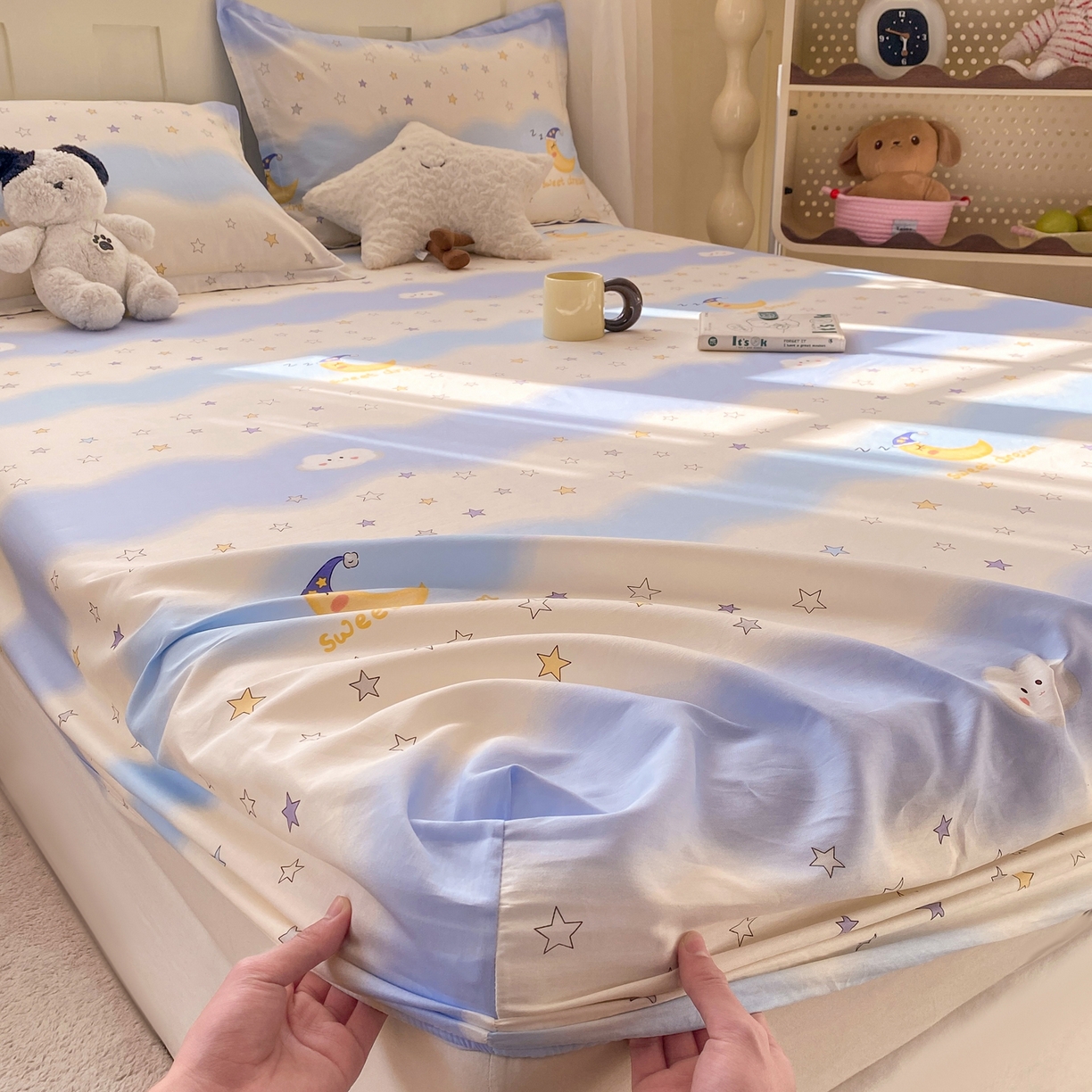 花梦欣 2026新款全棉印花单品系列3简约卡通款-单床笠 星辰入梦