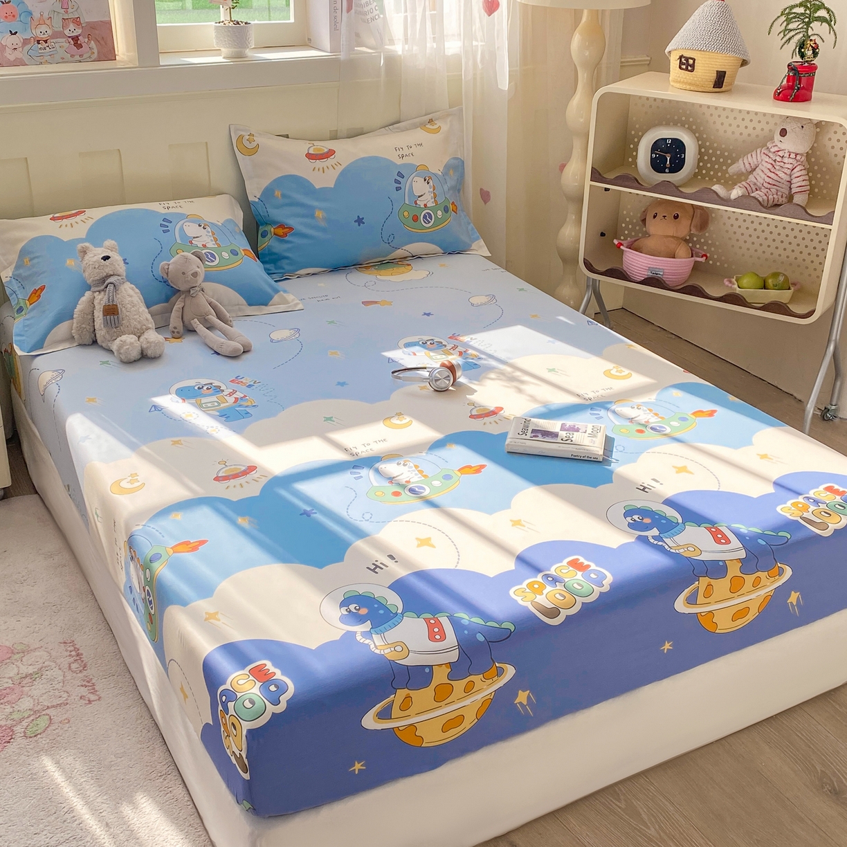 91家纺网 家纺一手货源 找家纺 花梦欣 2026新款全棉印花单品系列3简约卡通款-单床笠 星际漫游记