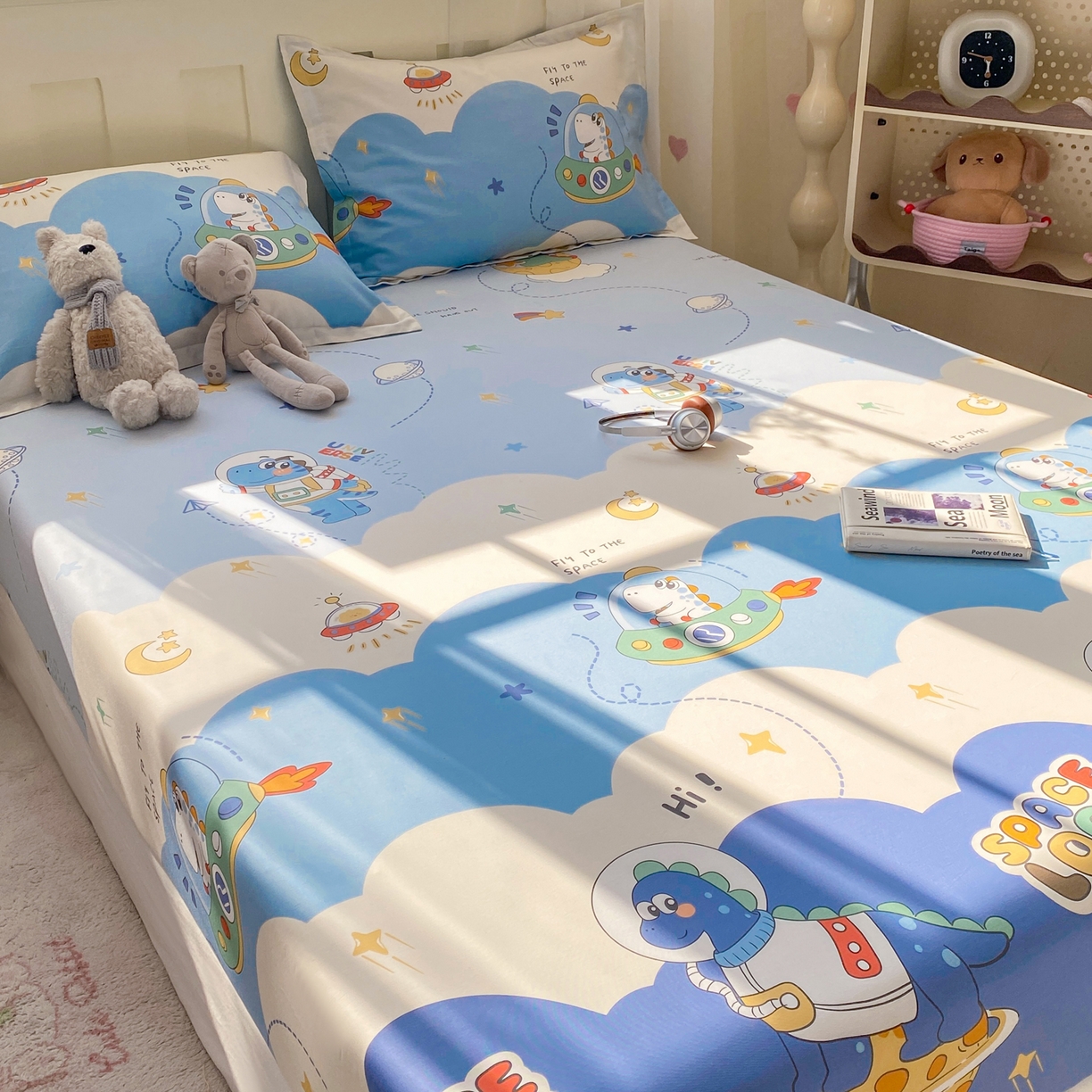 91家纺网 家纺一手货源 找家纺 花梦欣 2026新款全棉印花单品系列3简约卡通款-单床笠 星际漫游记