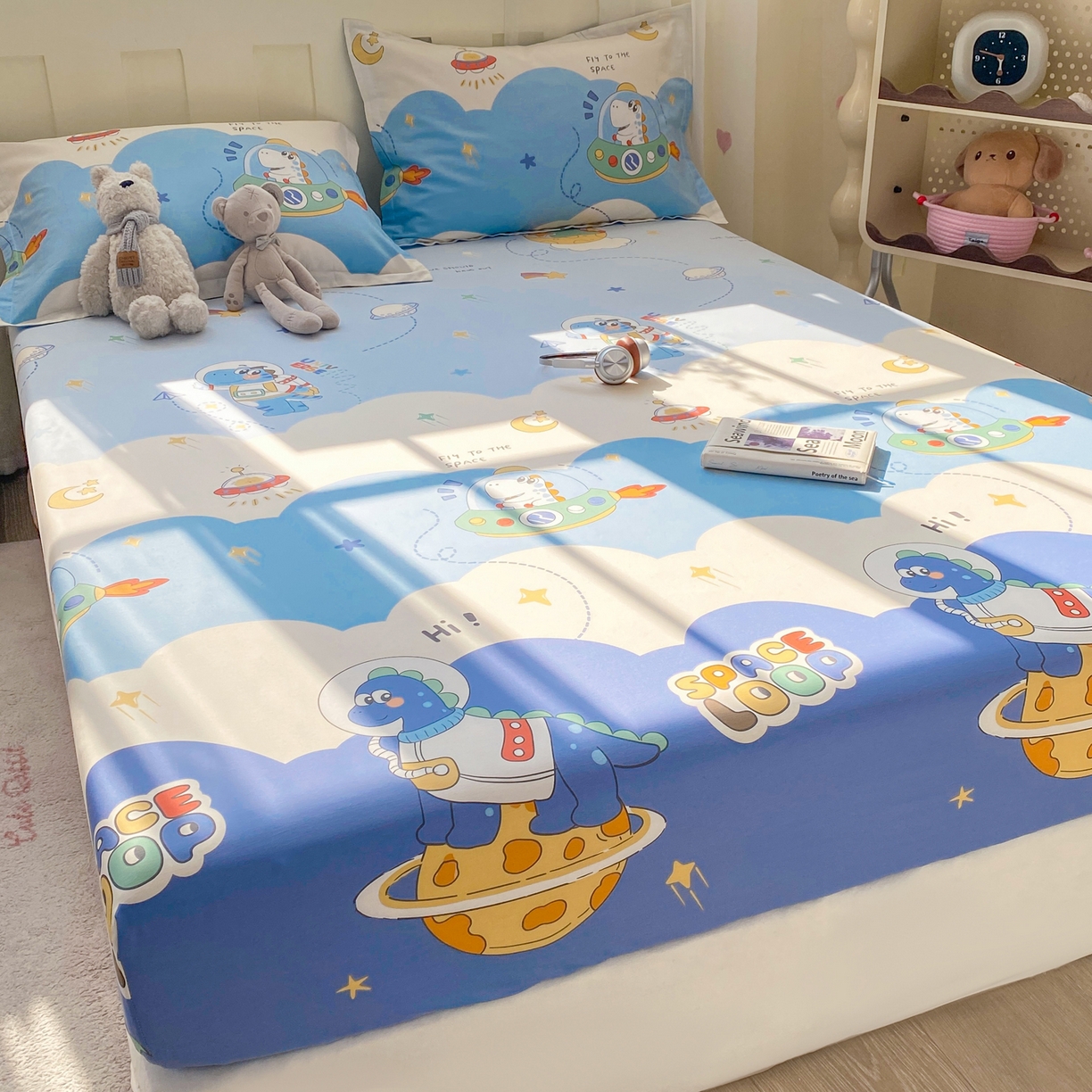 91家纺网 家纺一手货源 找家纺 花梦欣 2026新款全棉印花单品系列3简约卡通款-单床笠 星际漫游记