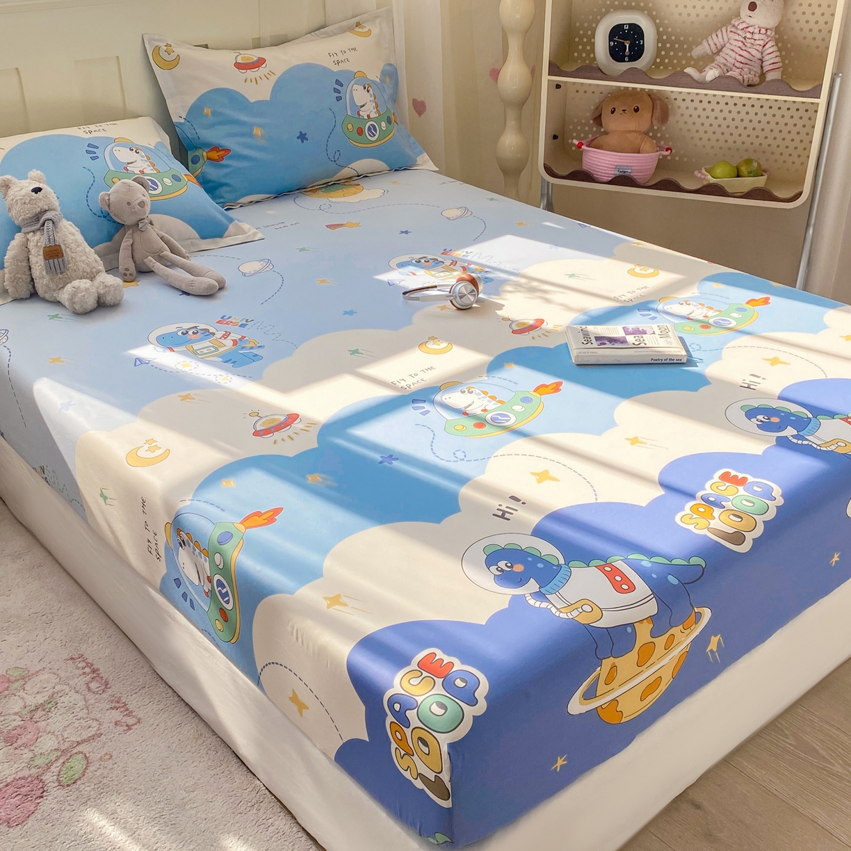 91家纺网 家纺一手货源 找家纺 花梦欣 2026新款全棉印花单品系列3简约卡通款-单床笠 星际漫游记