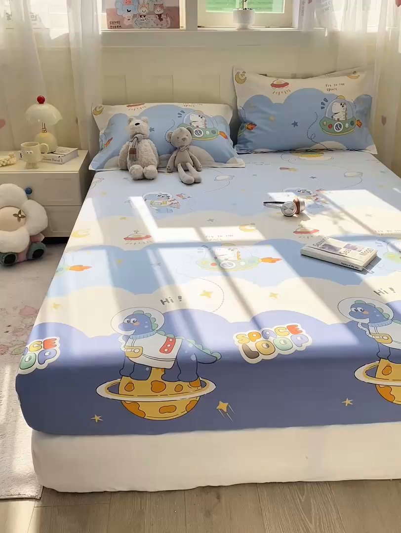 91家纺网 家纺一手货源 找家纺 花梦欣 2026新款全棉印花单品系列3简约卡通款-单床笠 星际漫游记