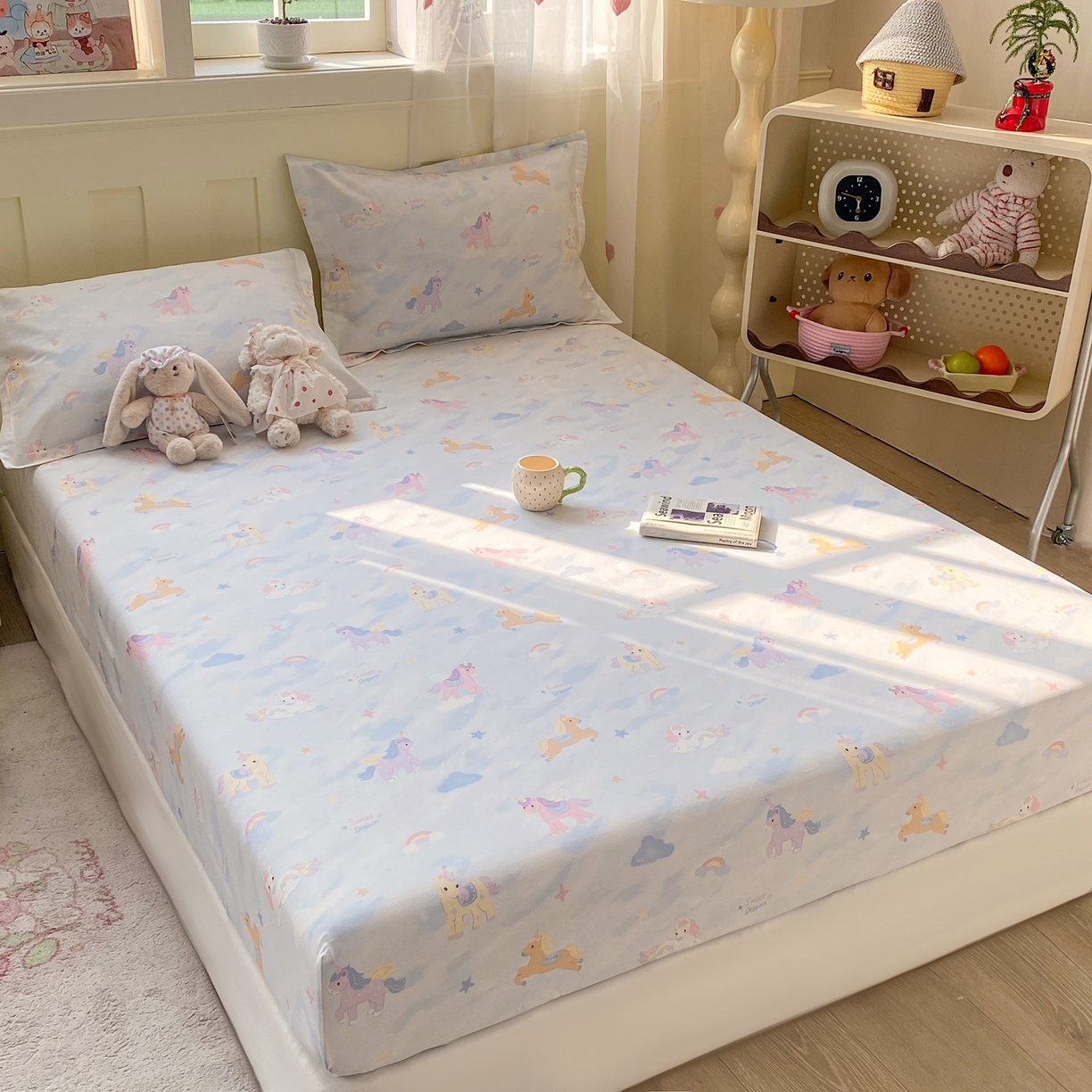 91家纺网 家纺一手货源 找家纺 花梦欣 2026新款全棉印花单品系列3简约卡通款-单床笠 星芒小马