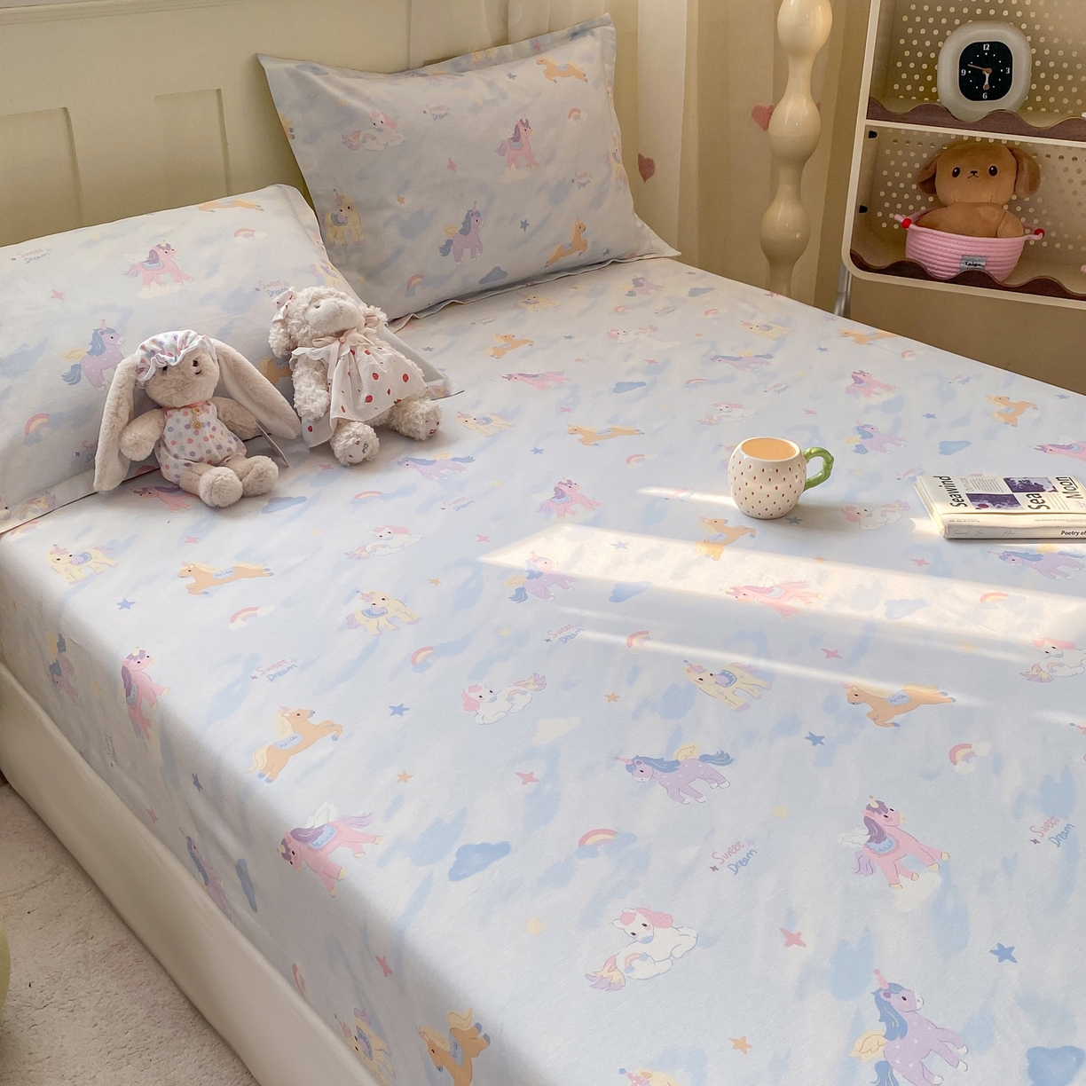 91家纺网 家纺一手货源 找家纺 花梦欣 2026新款全棉印花单品系列3简约卡通款-单床笠 星芒小马