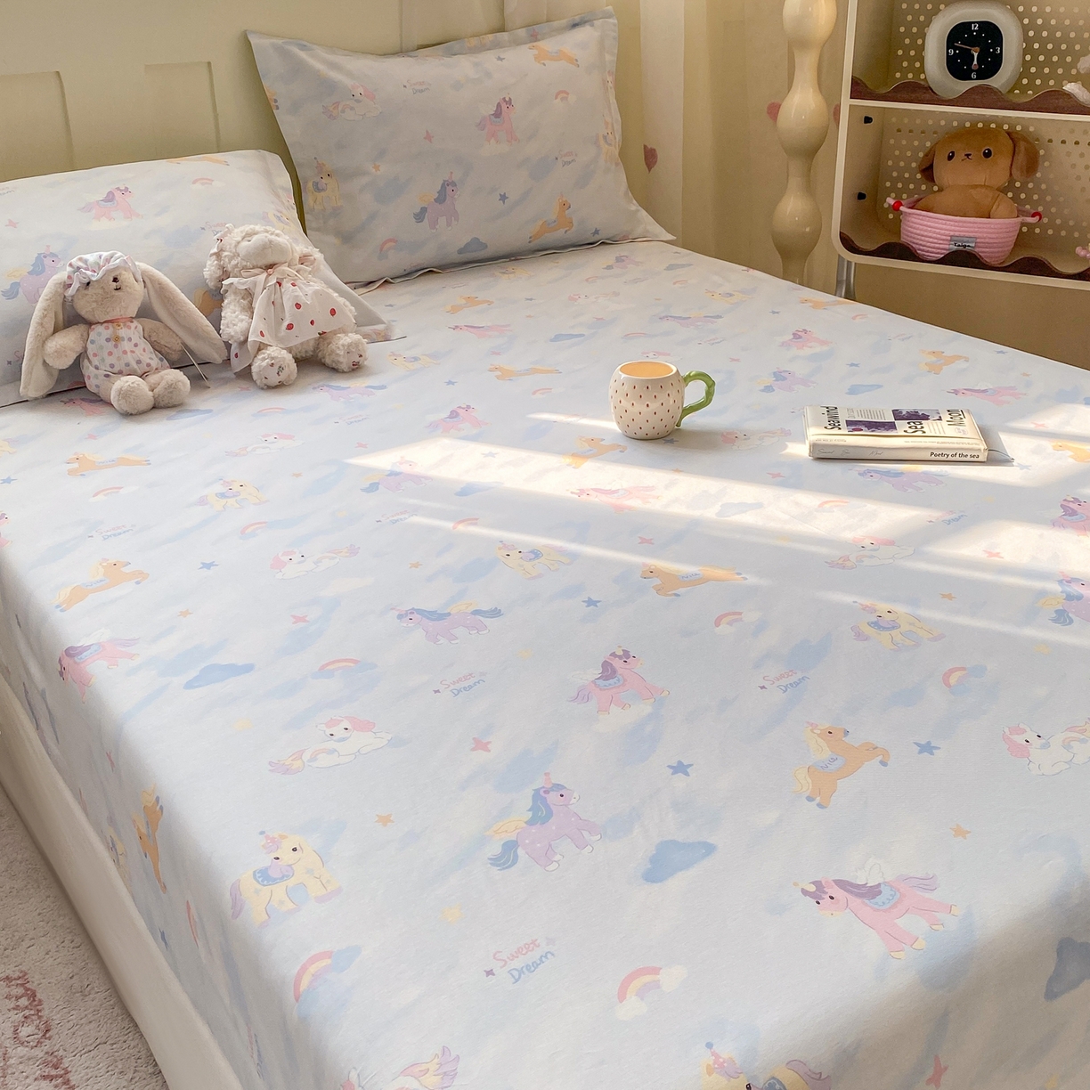 91家纺网 家纺一手货源 找家纺 花梦欣 2026新款全棉印花单品系列3简约卡通款-单床笠 星芒小马