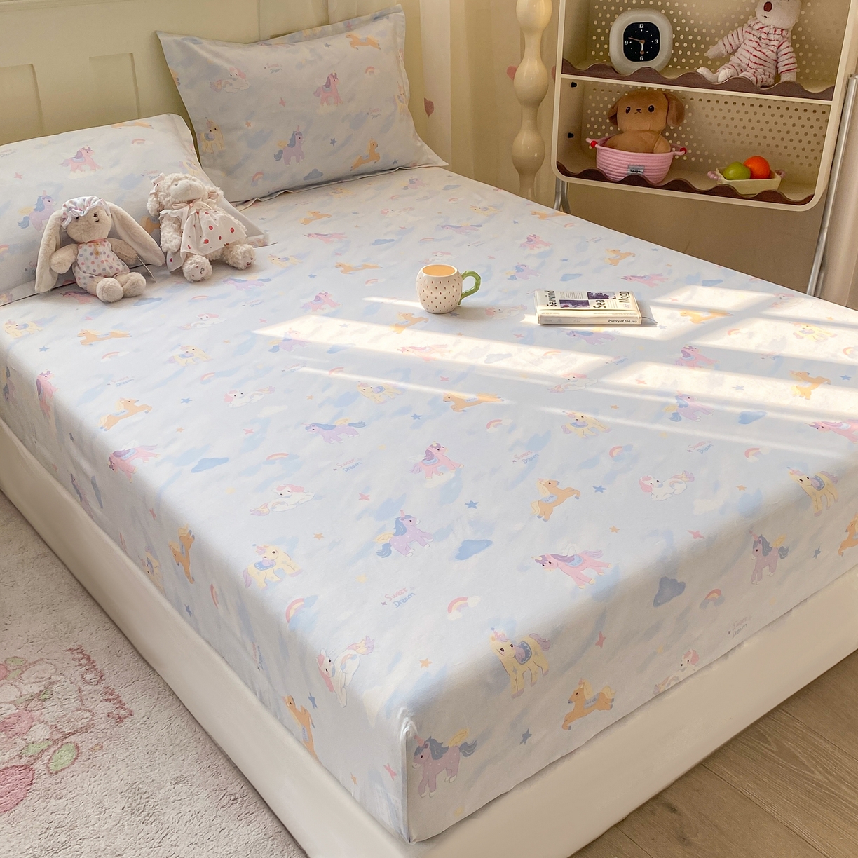 91家纺网 家纺一手货源 找家纺 花梦欣 2026新款全棉印花单品系列3简约卡通款-单床笠 星芒小马