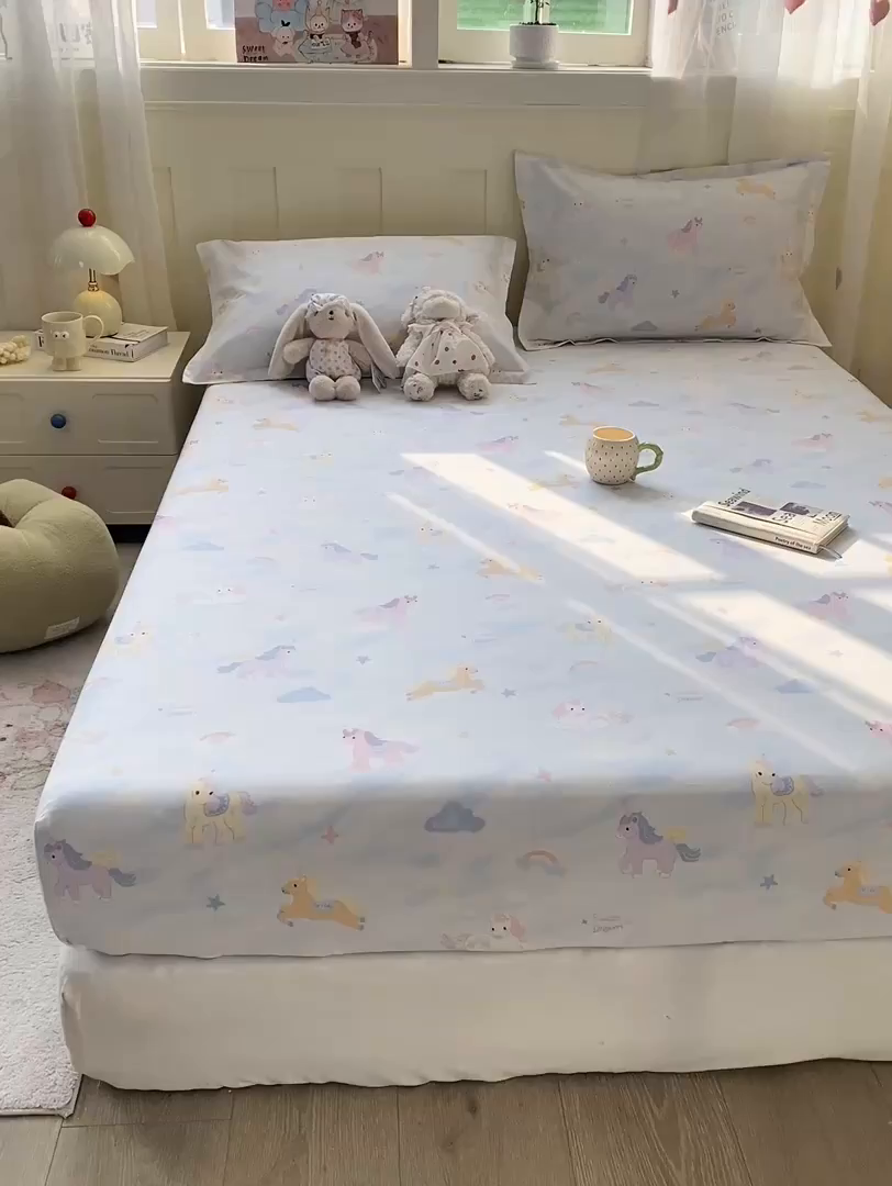 91家纺网 家纺一手货源 找家纺 花梦欣 2026新款全棉印花单品系列3简约卡通款-单床笠 星芒小马