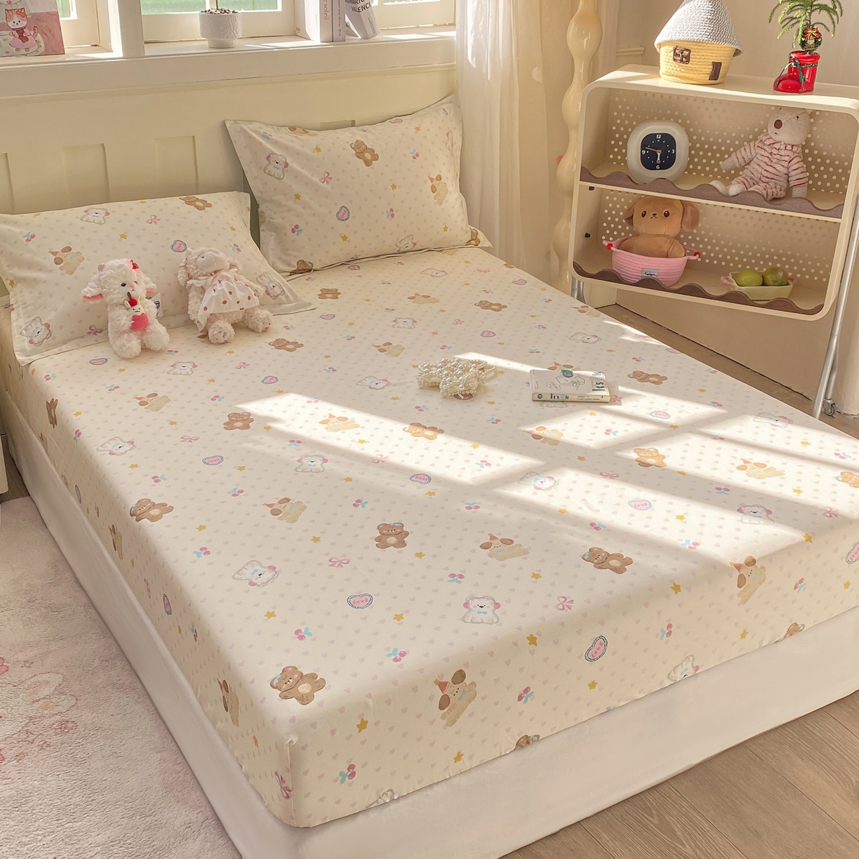 91家纺网 家纺一手货源 找家纺 花梦欣 2026新款全棉印花单品系列3简约卡通款-单床笠 芋泥小狗