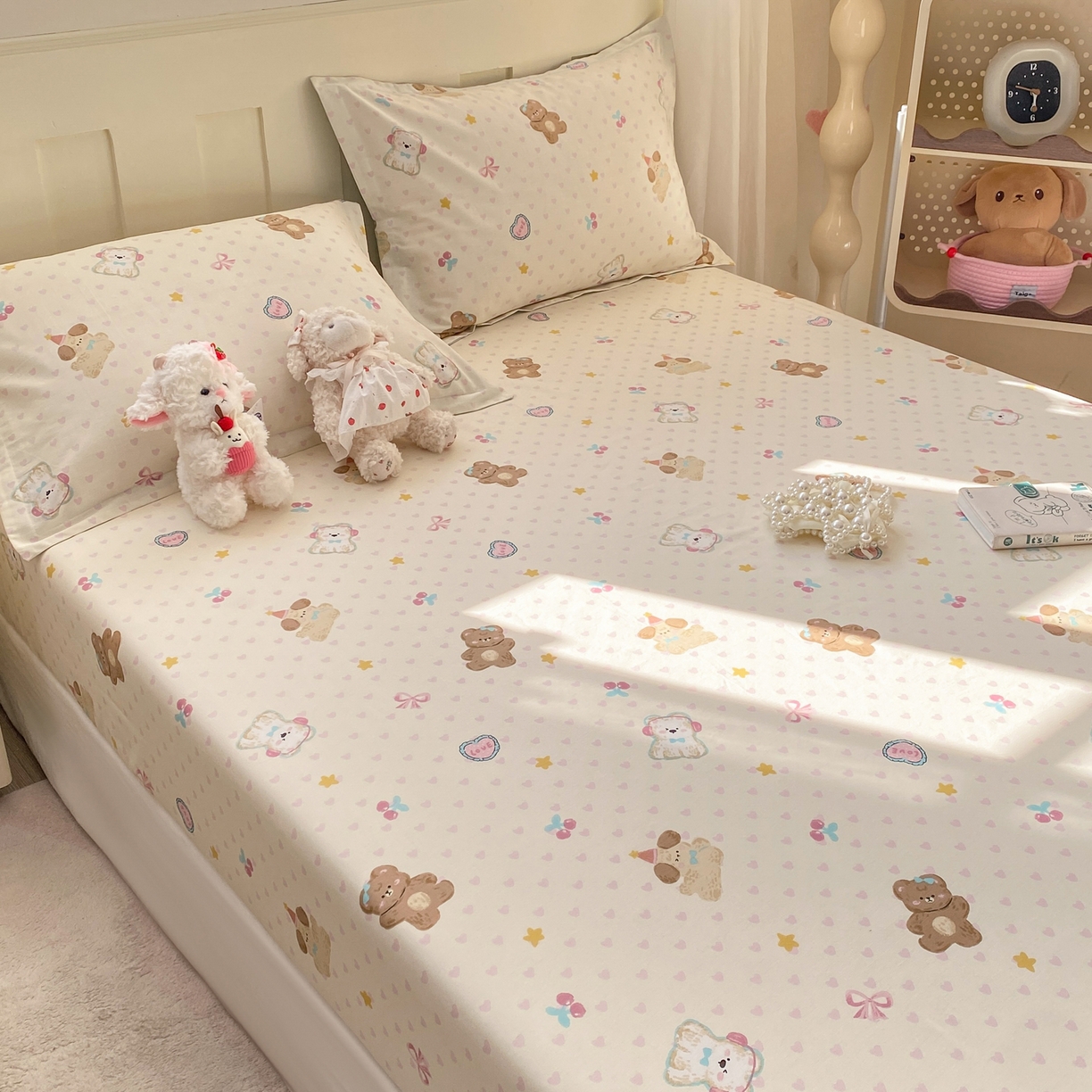 91家纺网 家纺一手货源 找家纺 花梦欣 2026新款全棉印花单品系列3简约卡通款-单床笠 芋泥小狗