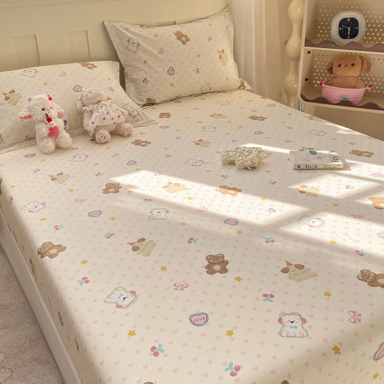 91家纺网 家纺一手货源 找家纺 花梦欣 2026新款全棉印花单品系列3简约卡通款-单床笠 芋泥小狗