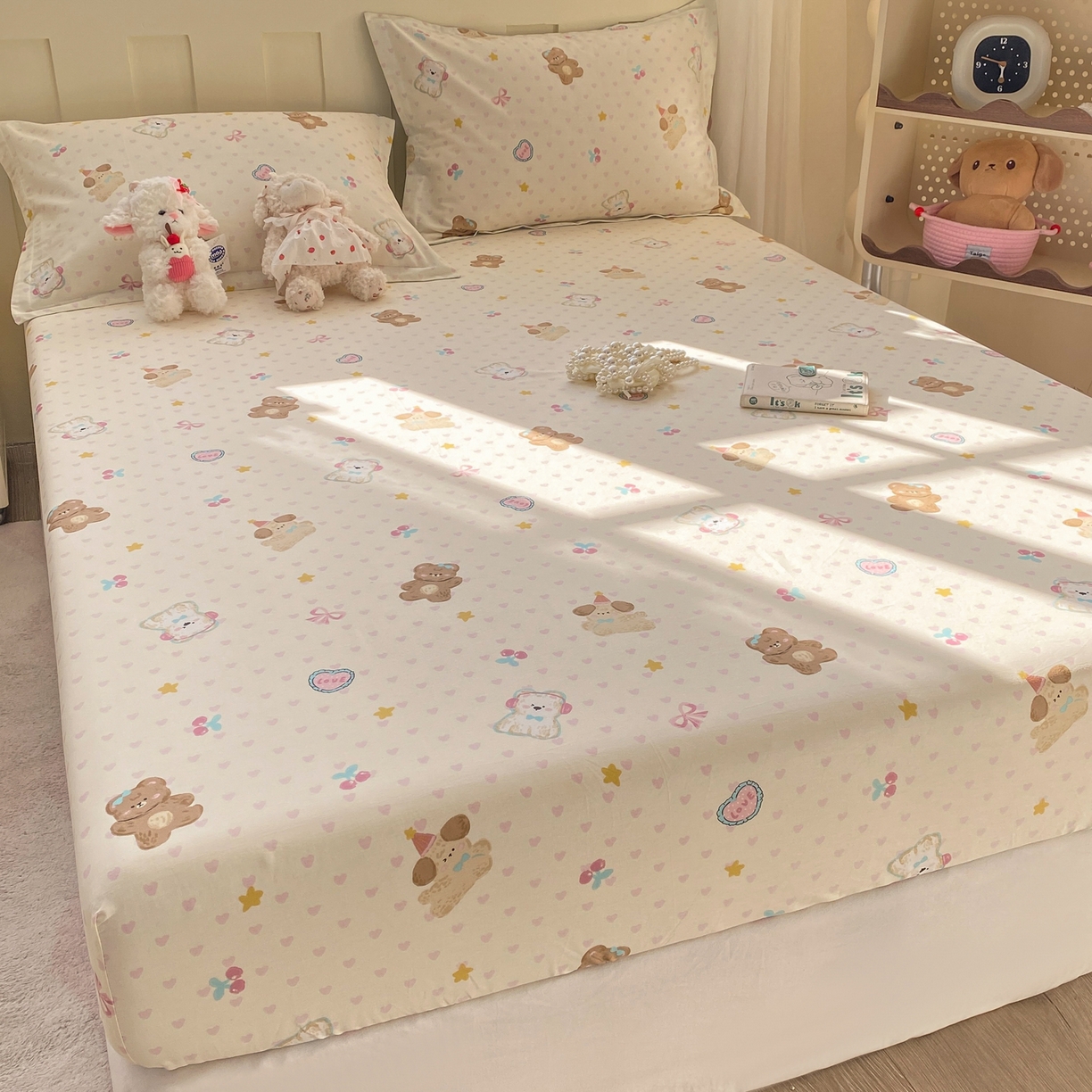 91家纺网 家纺一手货源 找家纺 花梦欣 2026新款全棉印花单品系列3简约卡通款-单床笠 芋泥小狗