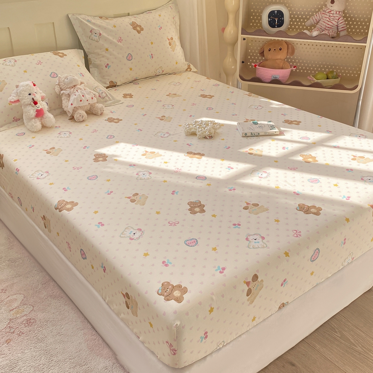 91家纺网 家纺一手货源 找家纺 花梦欣 2026新款全棉印花单品系列3简约卡通款-单床笠 芋泥小狗