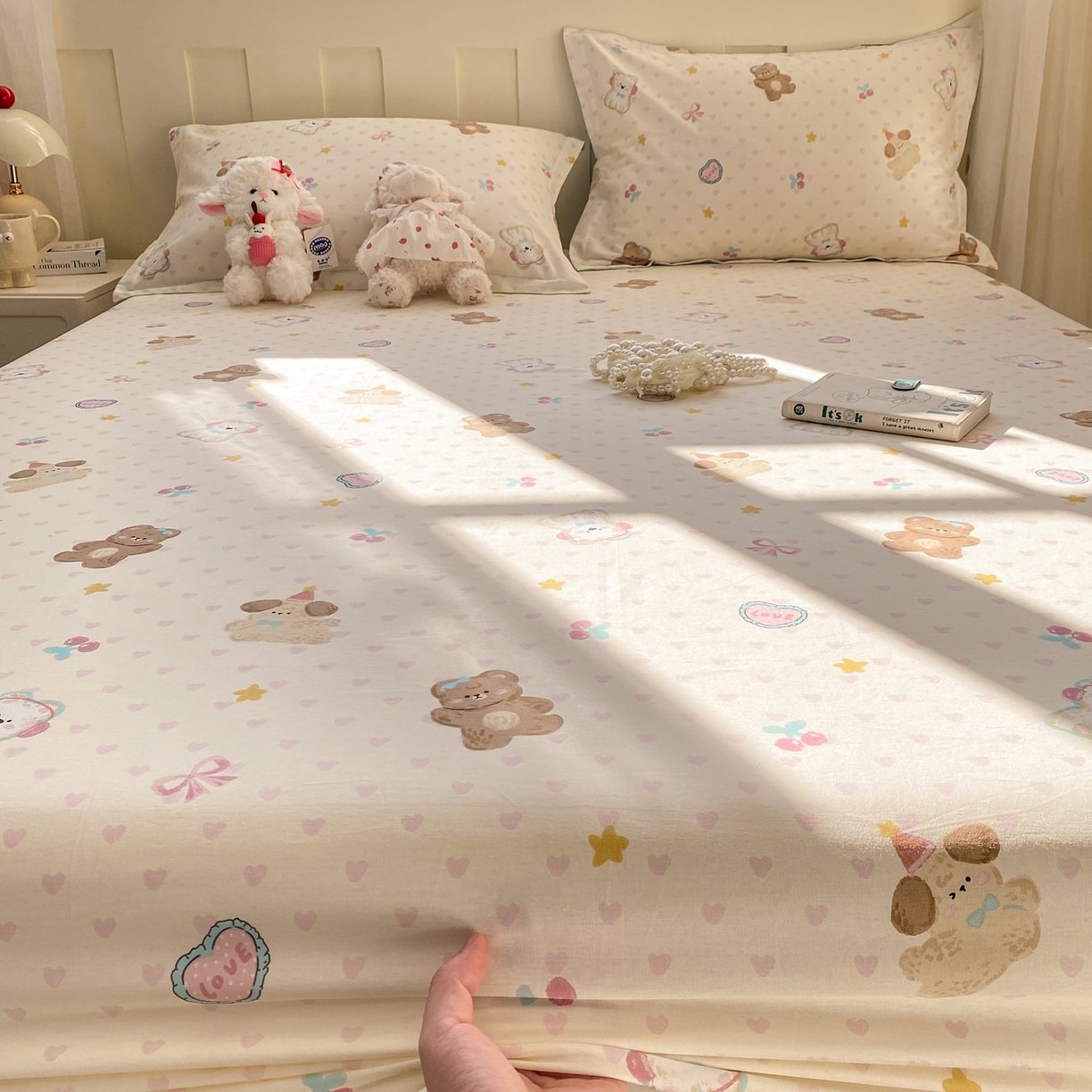 91家纺网 家纺一手货源 找家纺 花梦欣 2026新款全棉印花单品系列3简约卡通款-单床笠 芋泥小狗