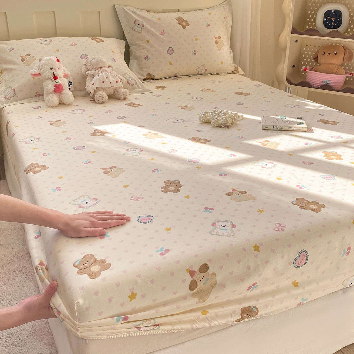 91家纺网 家纺一手货源 找家纺 花梦欣 2026新款全棉印花单品系列3简约卡通款-单床笠 芋泥小狗