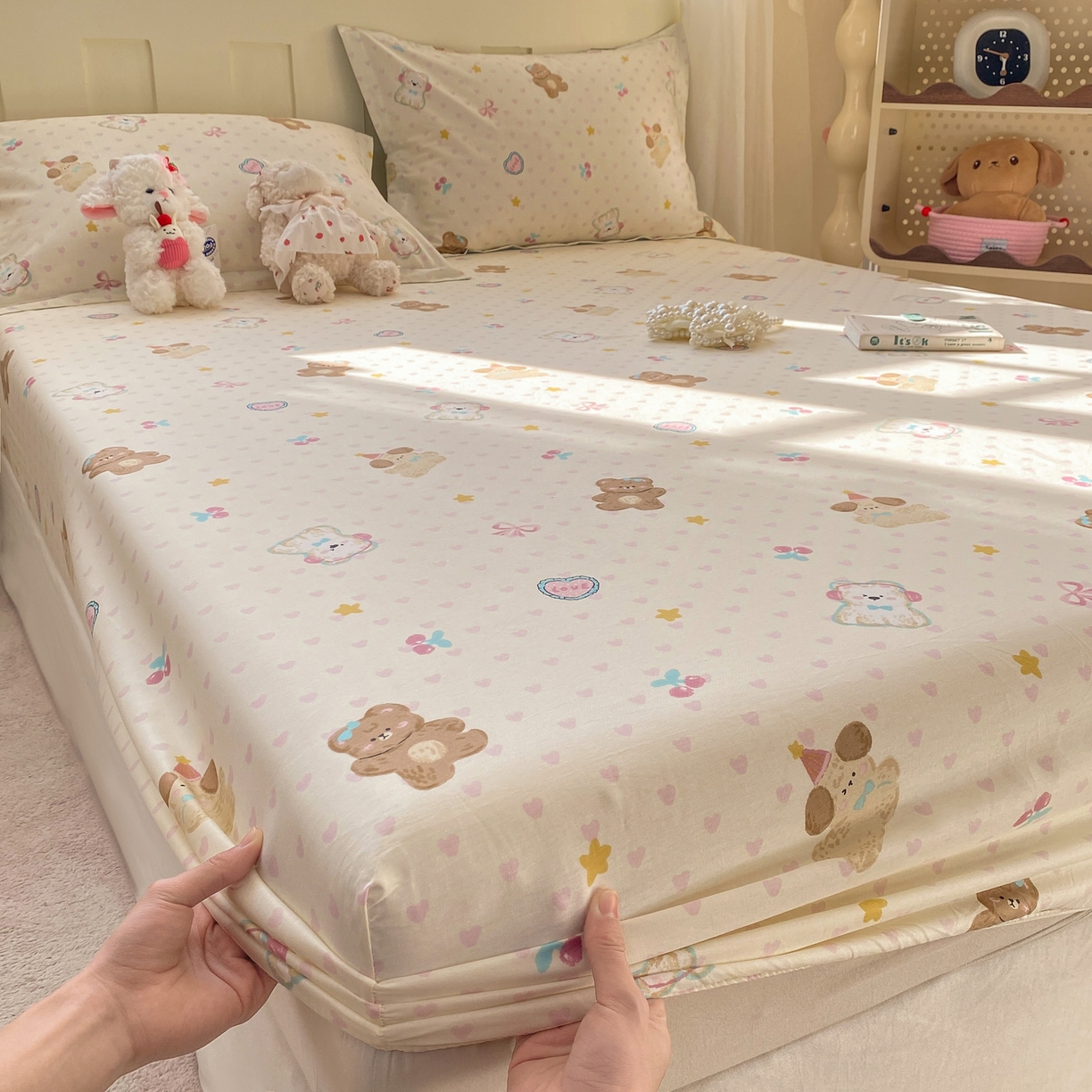 91家纺网 家纺一手货源 找家纺 花梦欣 2026新款全棉印花单品系列3简约卡通款-单床笠 芋泥小狗