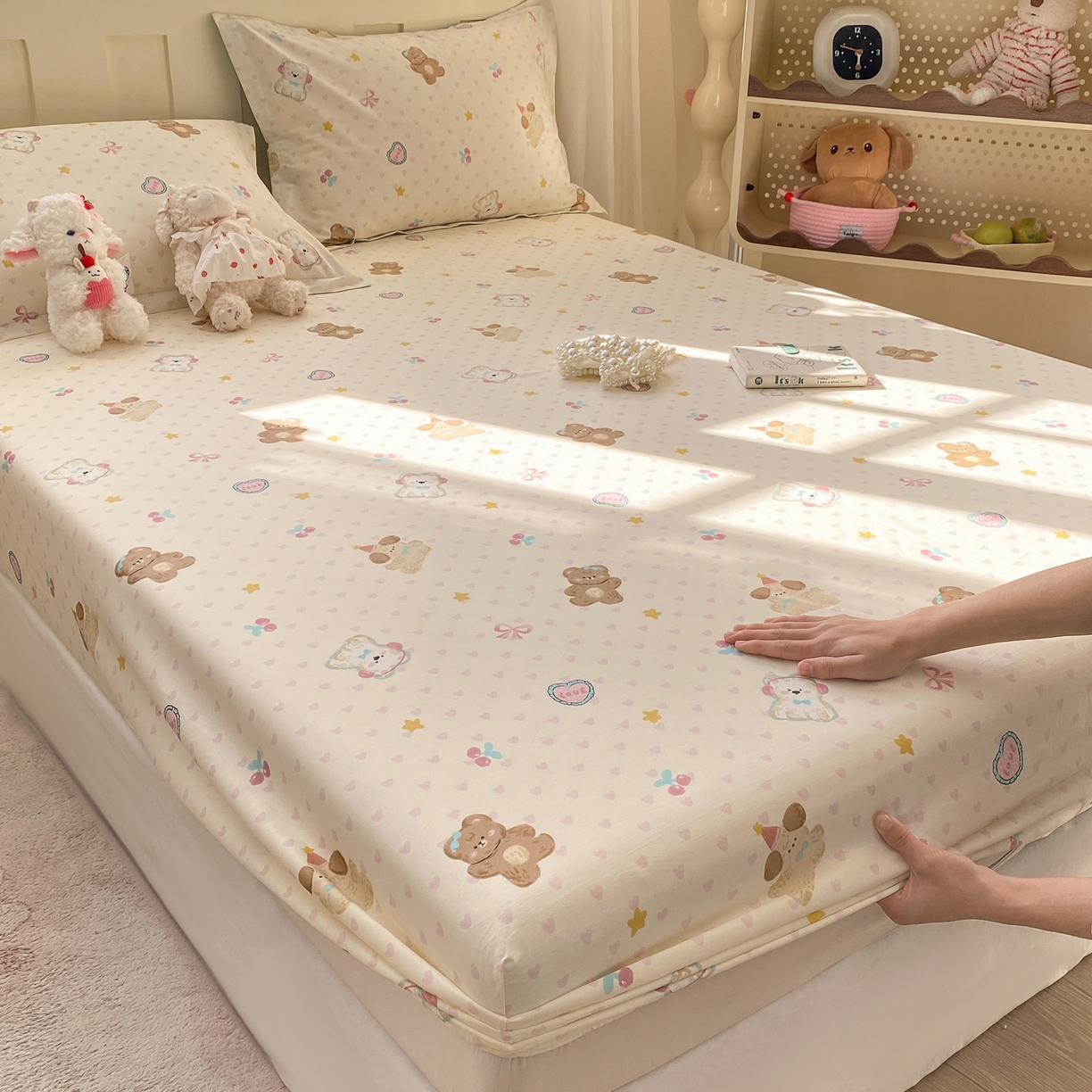 91家纺网 家纺一手货源 找家纺 花梦欣 2026新款全棉印花单品系列3简约卡通款-单床笠 芋泥小狗