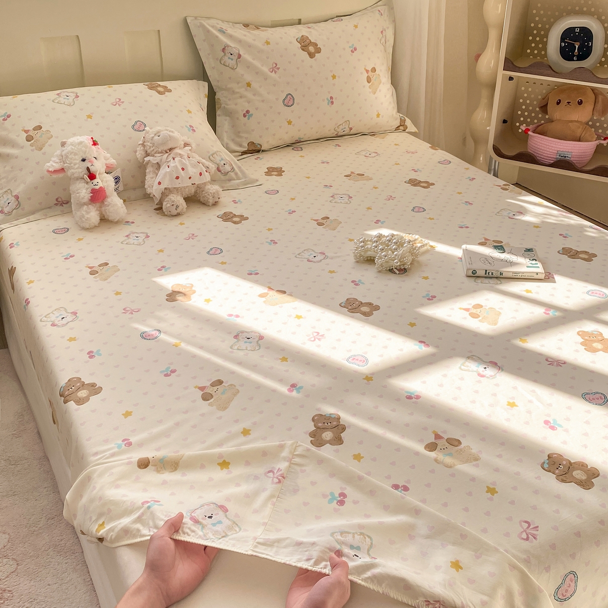 91家纺网 家纺一手货源 找家纺 花梦欣 2026新款全棉印花单品系列3简约卡通款-单床笠 芋泥小狗