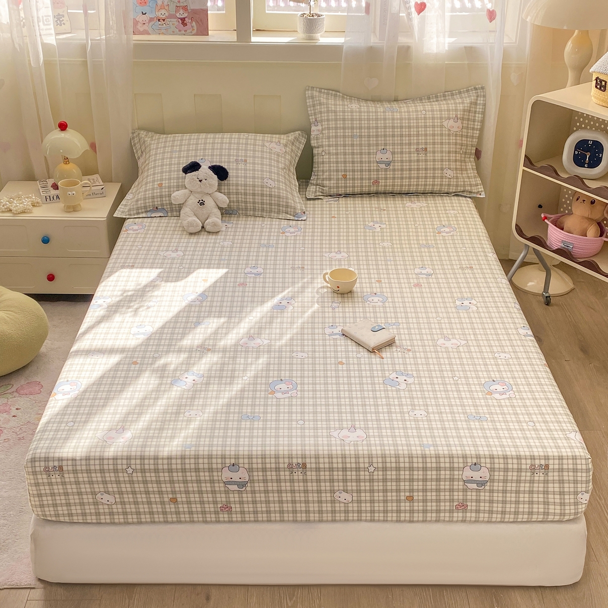 91家纺网 家纺一手货源 找家纺 花梦欣 2026新款全棉印花单品系列3简约卡通款-单床笠 元气小布