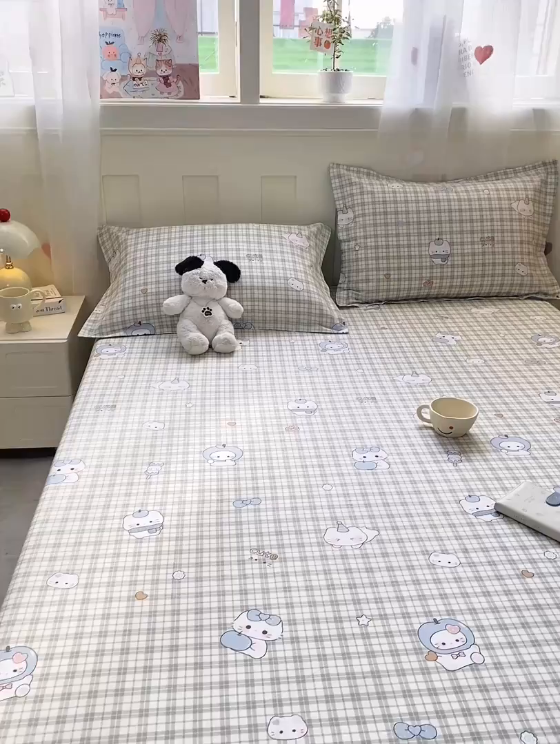 91家纺网 家纺一手货源 找家纺 花梦欣 2026新款全棉印花单品系列3简约卡通款-单床笠 元气小布