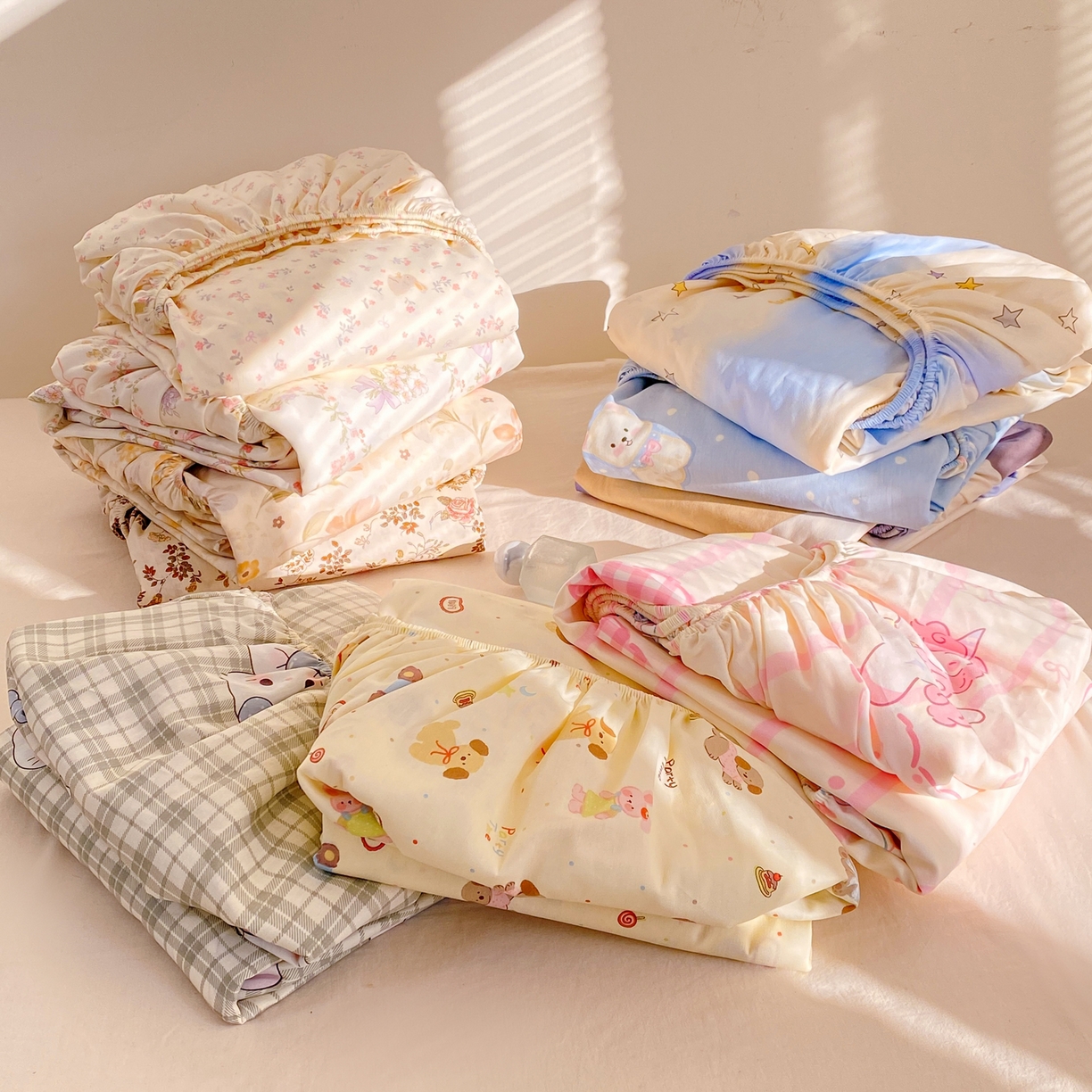 91家纺网 家纺一手货源 找家纺 花梦欣 2026新款全棉印花单品系列3简约卡通款-单床笠 组合