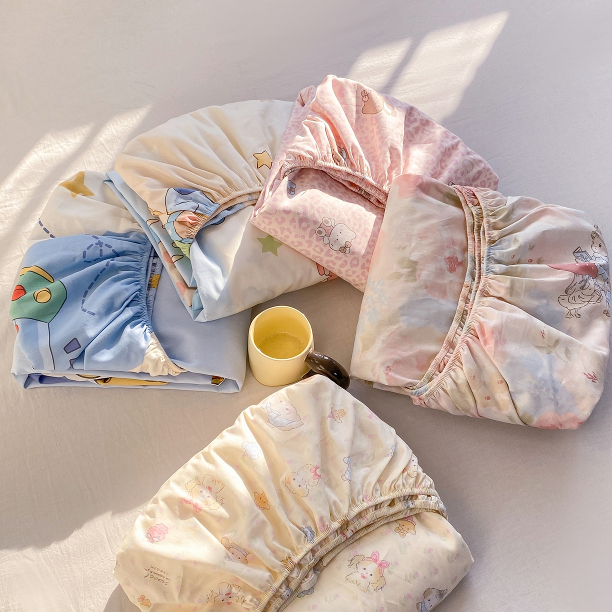 91家纺网 家纺一手货源 找家纺 花梦欣 2026新款全棉印花单品系列3简约卡通款-单床笠 组合