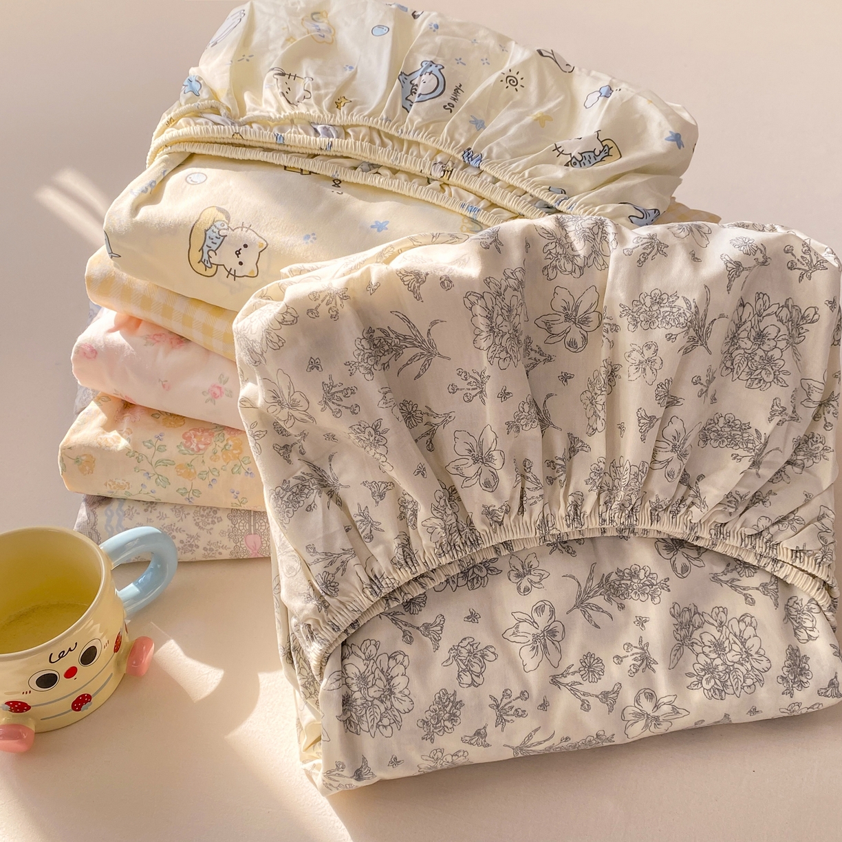 91家纺网 家纺一手货源 找家纺 花梦欣 2026新款全棉印花单品系列3简约卡通款-单床笠 组合