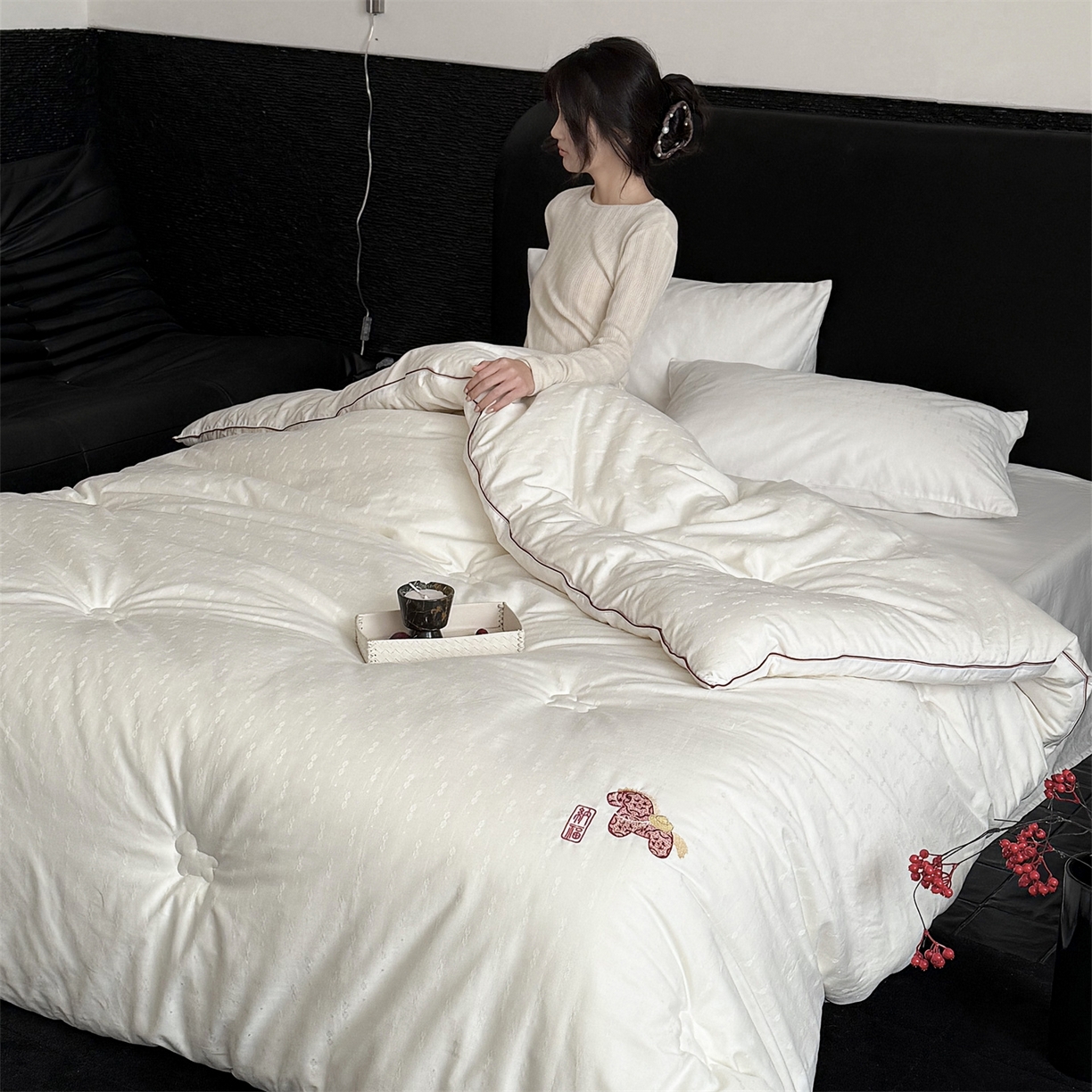 91家纺网 家纺一手货源 找家纺 （总）鹿班家居 2026春季新品全棉提花+刺绣55%大豆被系列-纳福 标准会员-20元