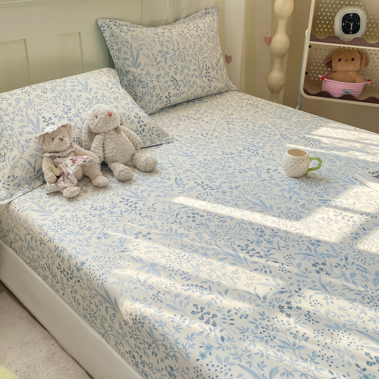 91家纺网 家纺一手货源 找家纺 花梦欣 2026新款全棉印花单品系列2花卉款-单床笠 蓝沫