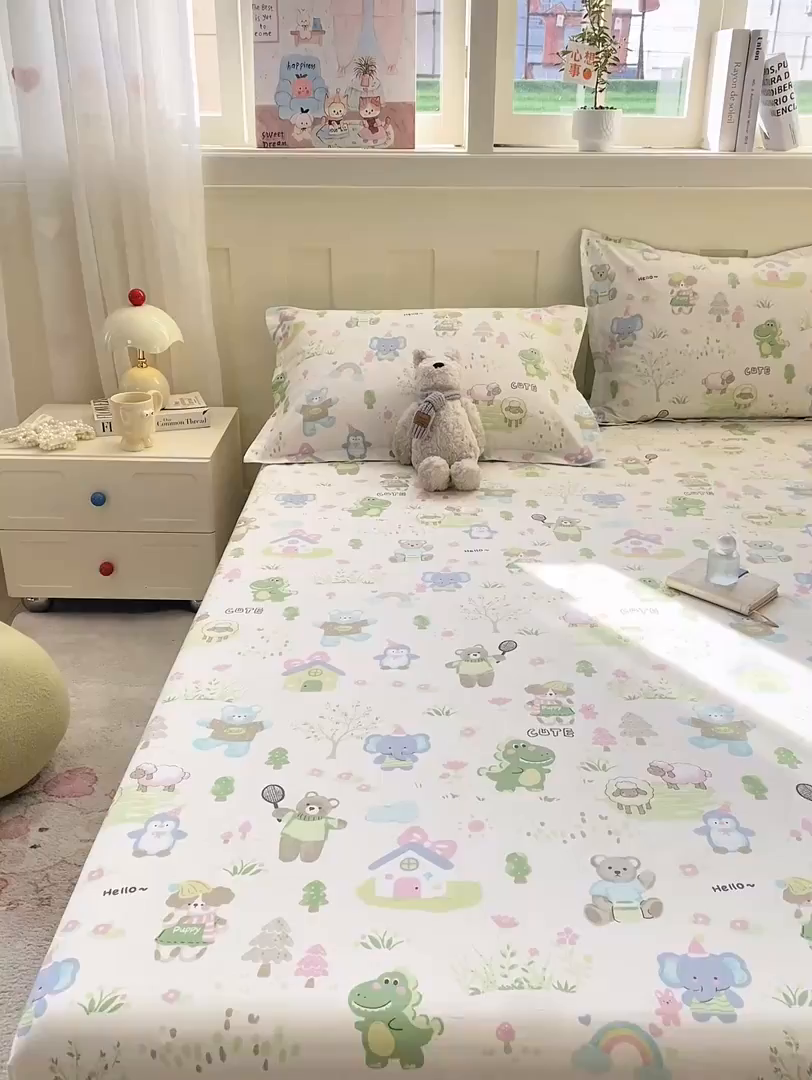 91家纺网 家纺一手货源 找家纺 花梦欣 2026新款全棉印花单品系列2花卉款-单床笠 妙趣乐园