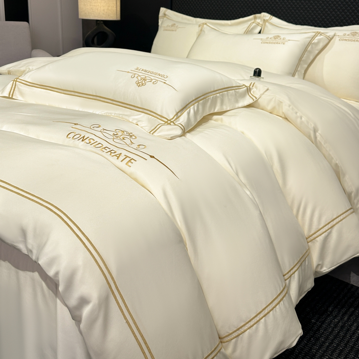 绒掌柜家纺（品质焕新） 2026新款水洗真丝天丝冰丝刺绣四件套-典雅系列 奶白