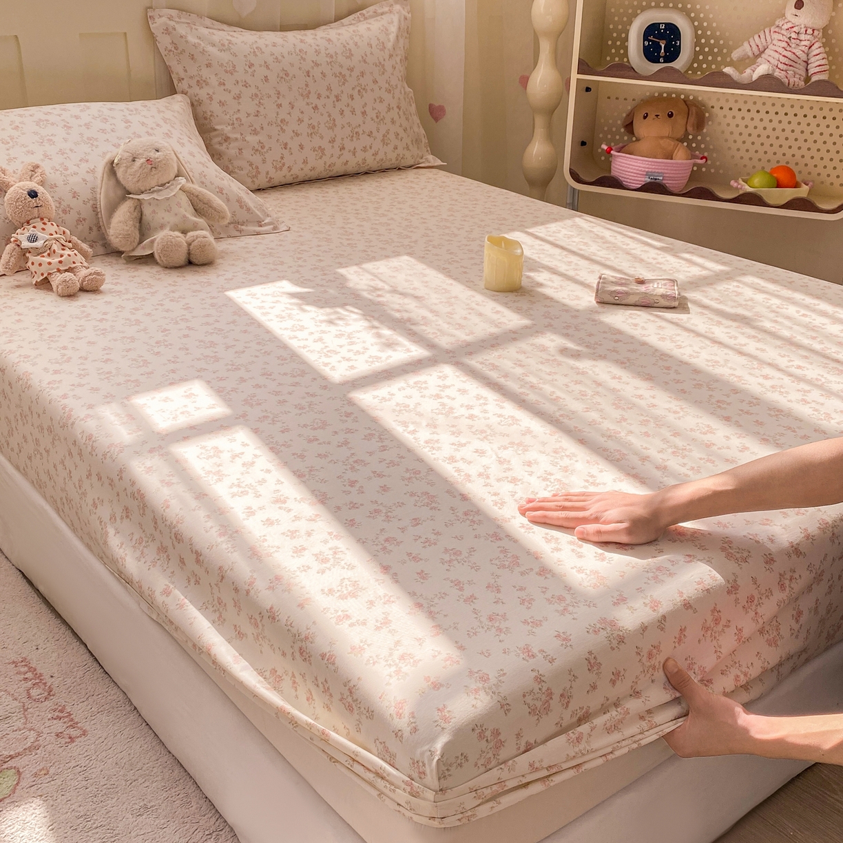 91家纺网 家纺一手货源 找家纺 花梦欣 2026新款全棉印花单品系列2花卉款-单床笠 俏佳人