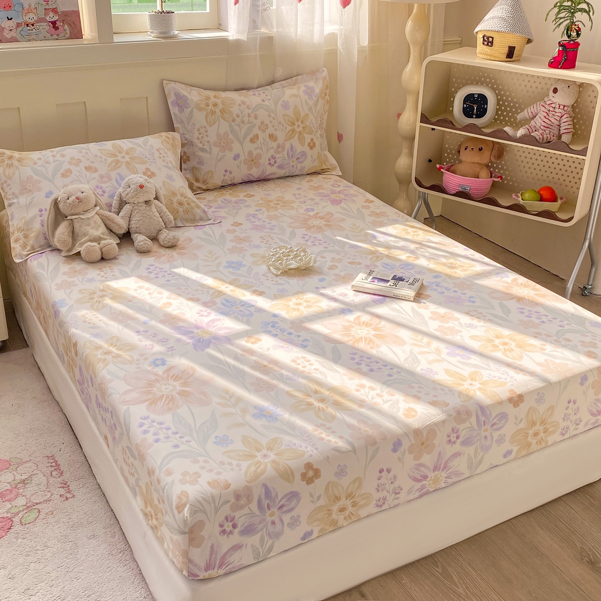 91家纺网 家纺一手货源 找家纺 花梦欣 2026新款全棉印花单品系列2花卉款-单床笠 柔色花笺