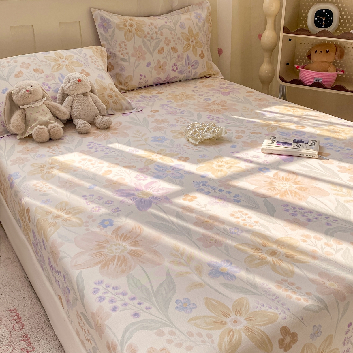 91家纺网 家纺一手货源 找家纺 花梦欣 2026新款全棉印花单品系列2花卉款-单床笠 柔色花笺