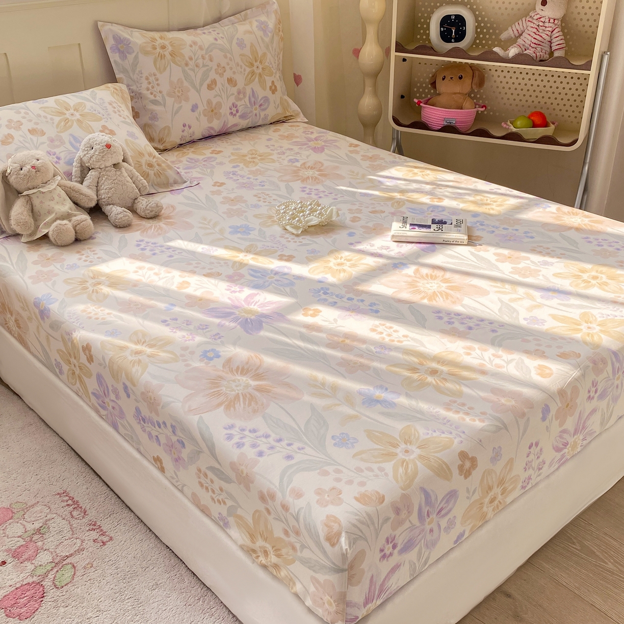 91家纺网 家纺一手货源 找家纺 花梦欣 2026新款全棉印花单品系列2花卉款-单床笠 柔色花笺