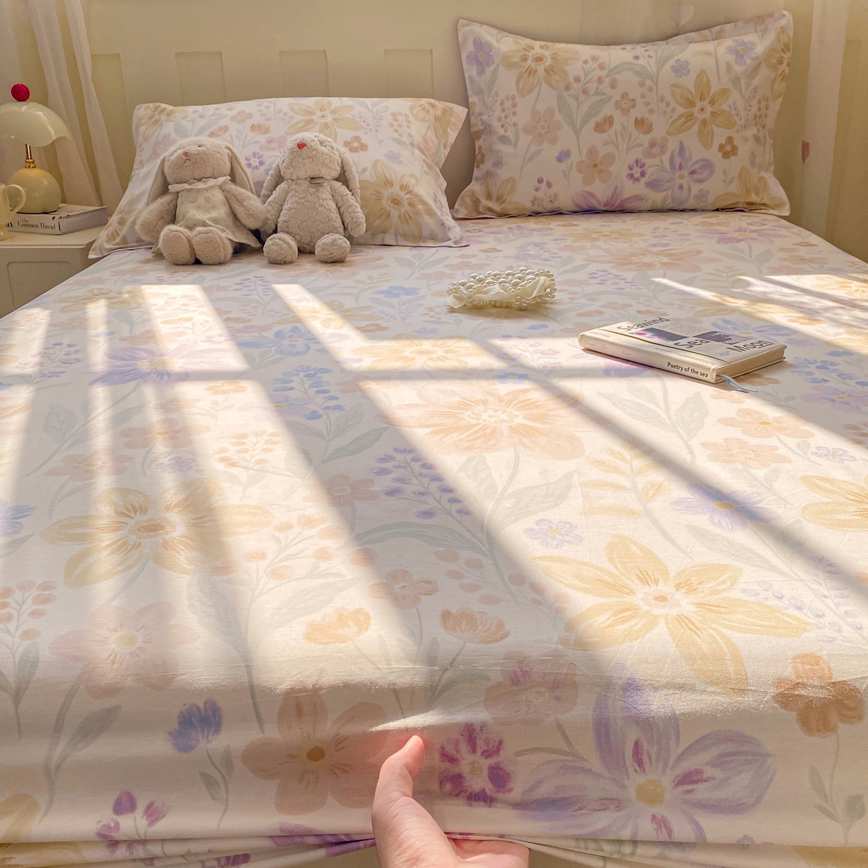 91家纺网 家纺一手货源 找家纺 花梦欣 2026新款全棉印花单品系列2花卉款-单床笠 柔色花笺