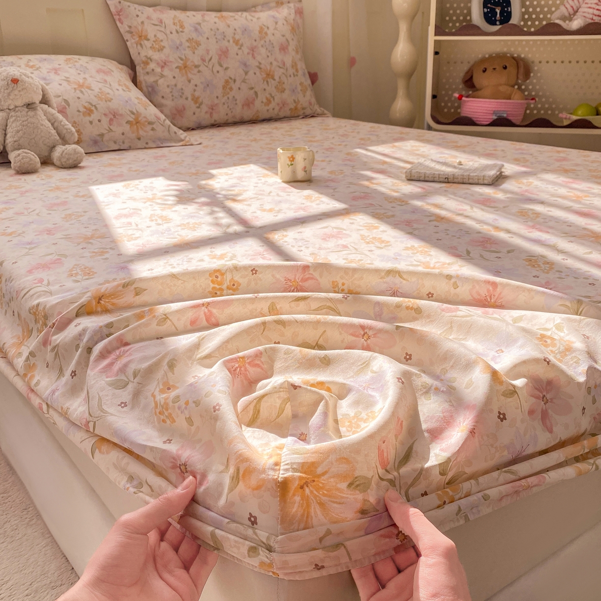 花梦欣 2026新款全棉印花单品系列2花卉款-单床笠 苏糖粉