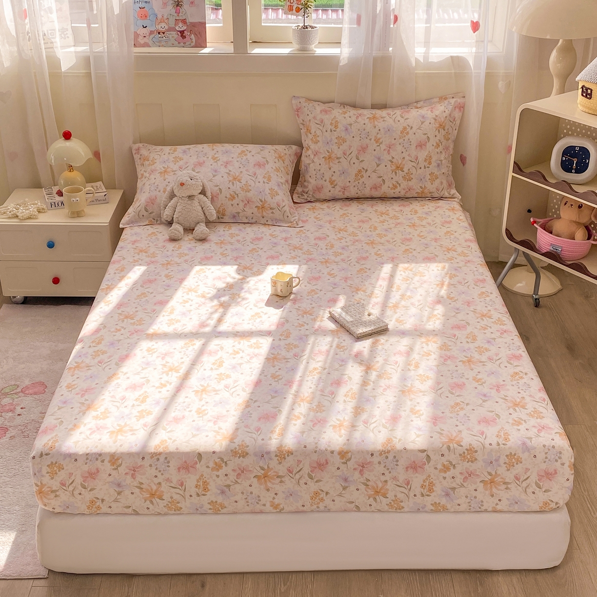 91家纺网 家纺一手货源 找家纺 花梦欣 2026新款全棉印花单品系列2花卉款-单床笠 苏糖粉