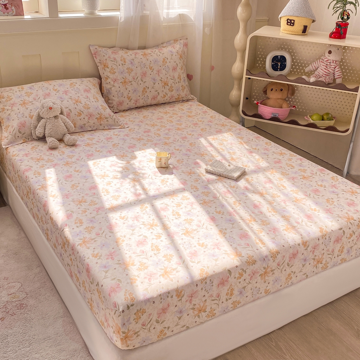 91家纺网 家纺一手货源 找家纺 花梦欣 2026新款全棉印花单品系列2花卉款-单床笠 苏糖粉