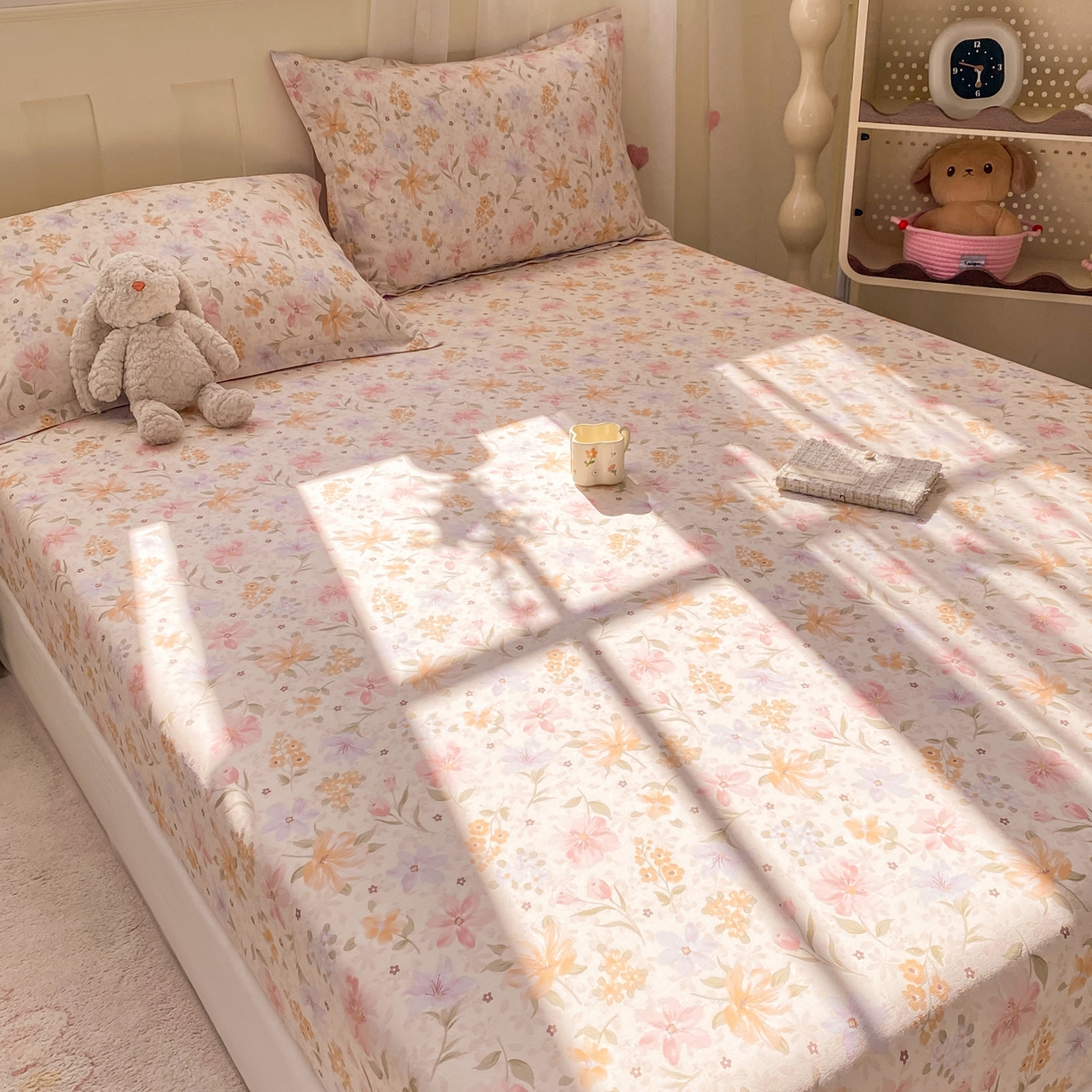 91家纺网 家纺一手货源 找家纺 花梦欣 2026新款全棉印花单品系列2花卉款-单床笠 苏糖粉