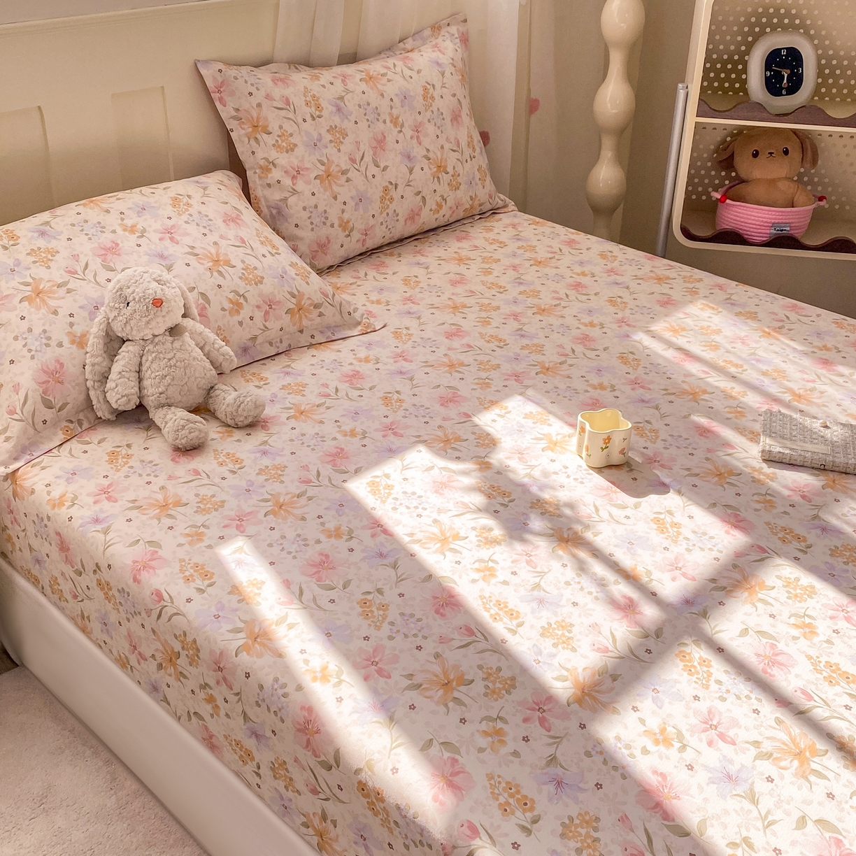 91家纺网 家纺一手货源 找家纺 花梦欣 2026新款全棉印花单品系列2花卉款-单床笠 苏糖粉